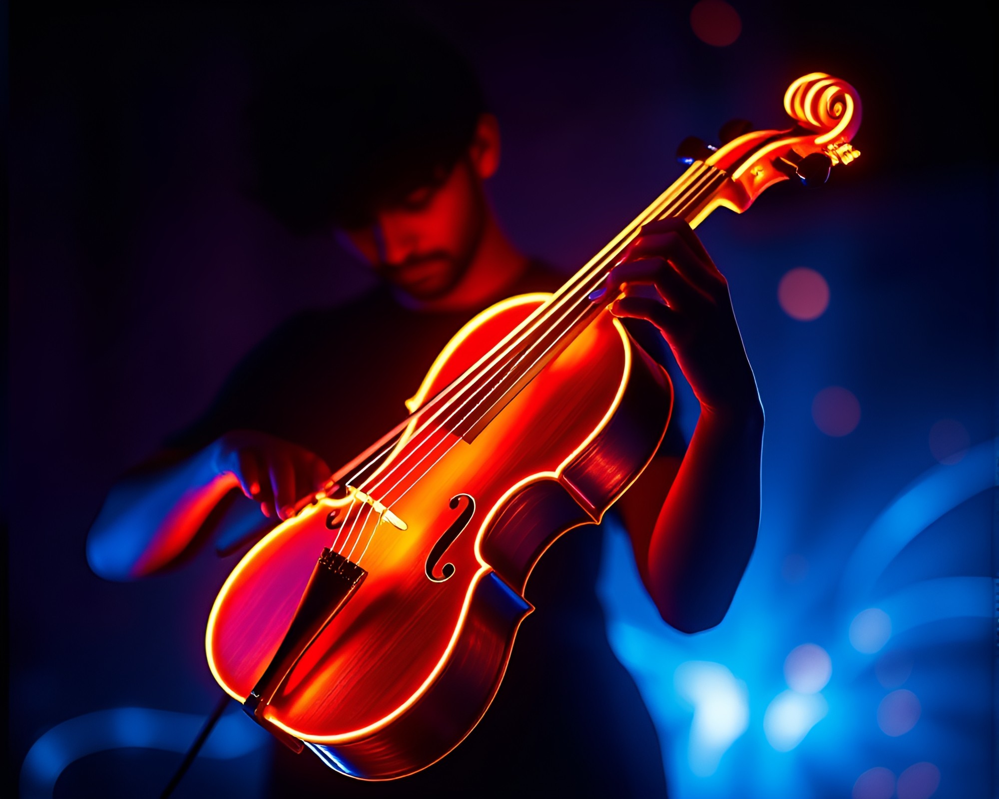 Neon Silhouette Wooden Violin Art – free AI stock image