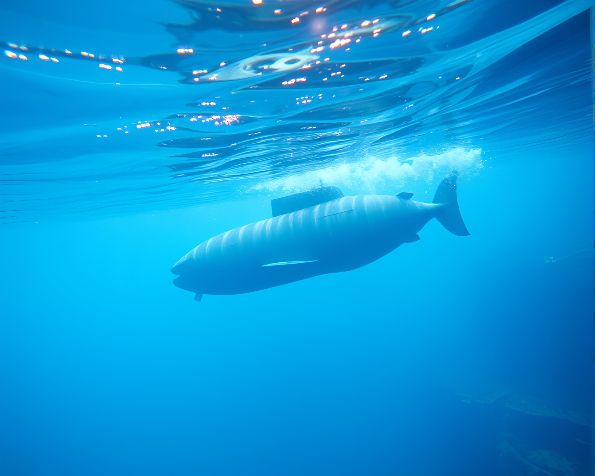 Submerged Submarine in Utopian Seascape with Torn Edges – free AI stock image