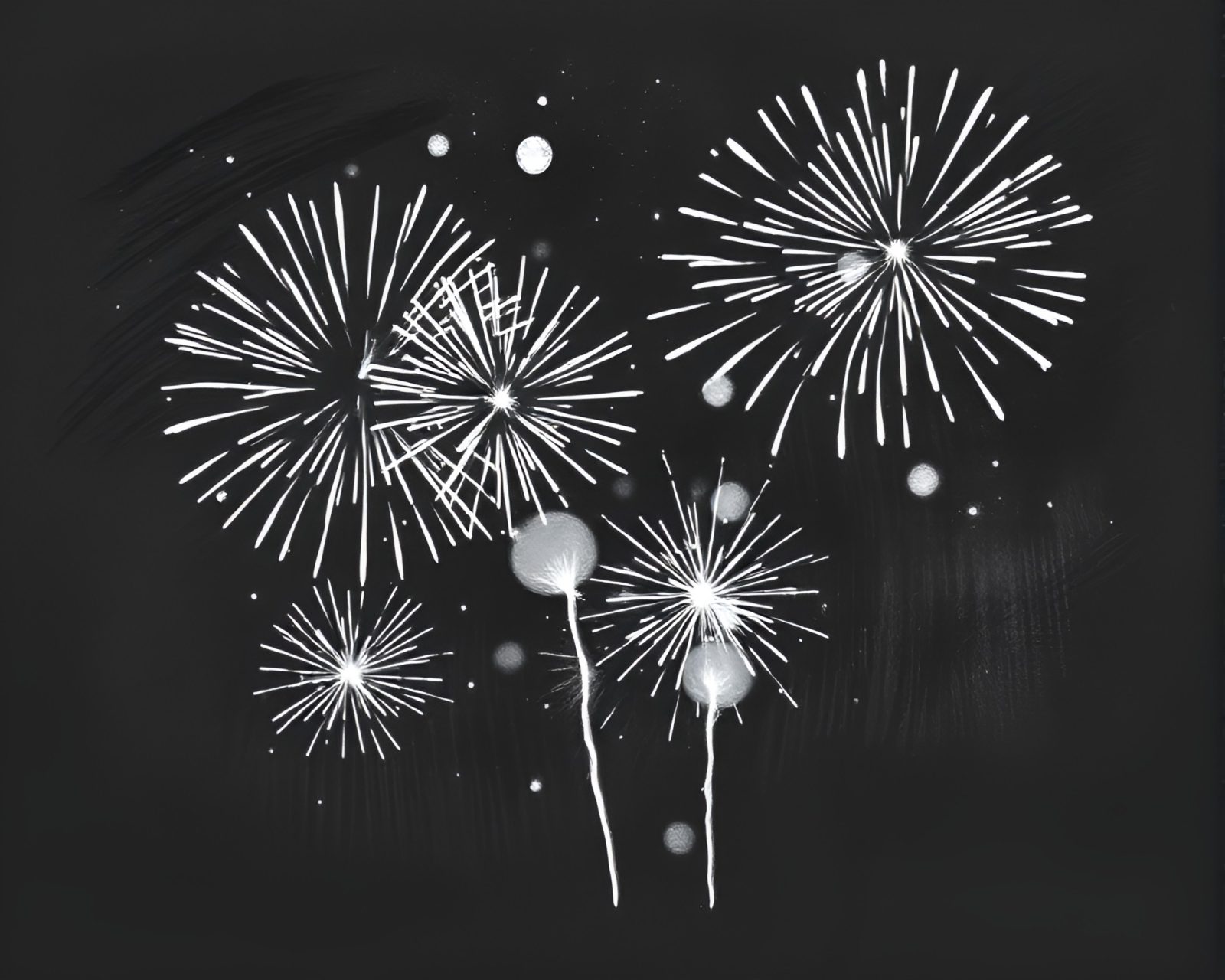 Explosive fireworks in monochrome swirl with galaxy backdrop