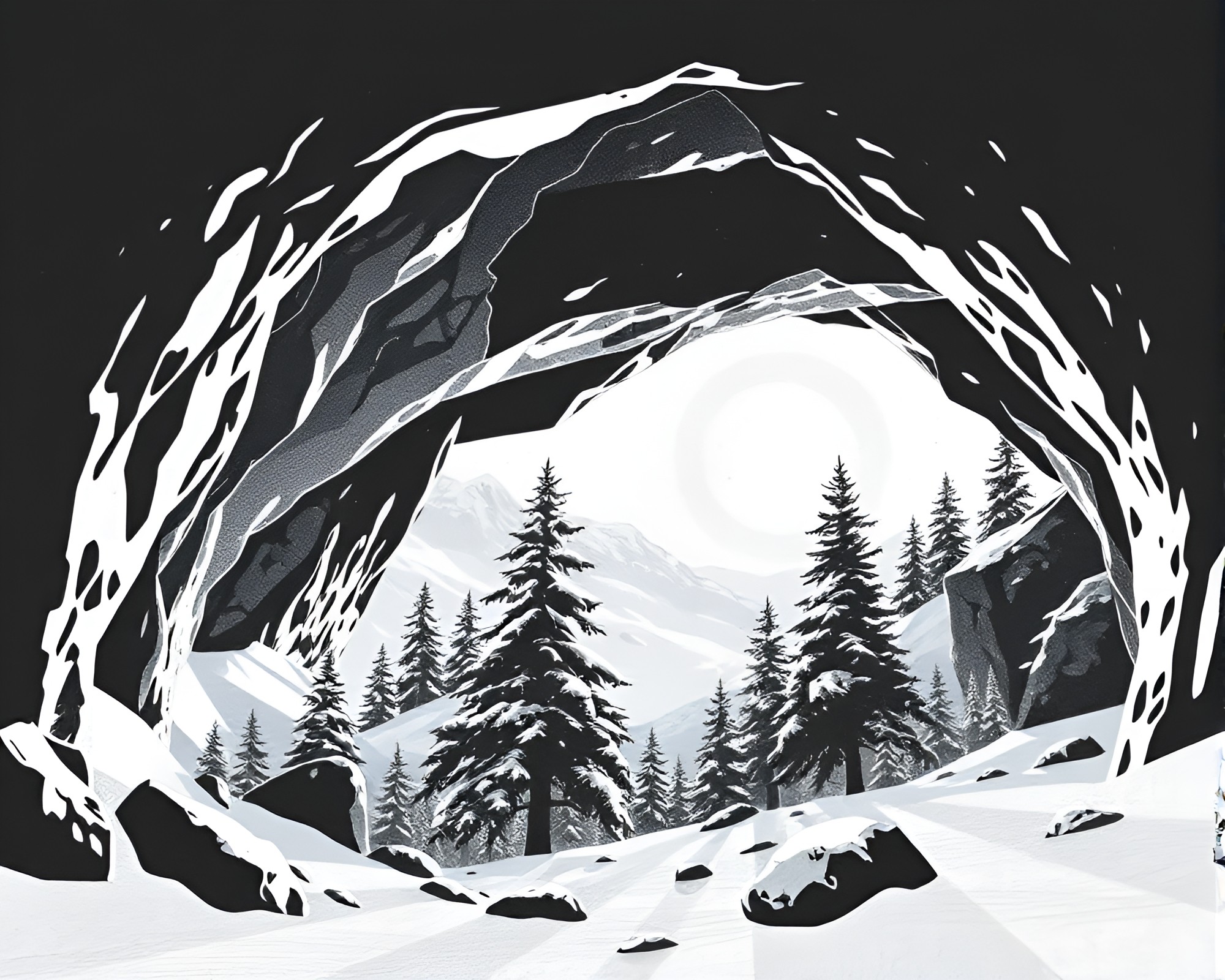 Snow-Kissed Cave Painting Collage – free AI stock image