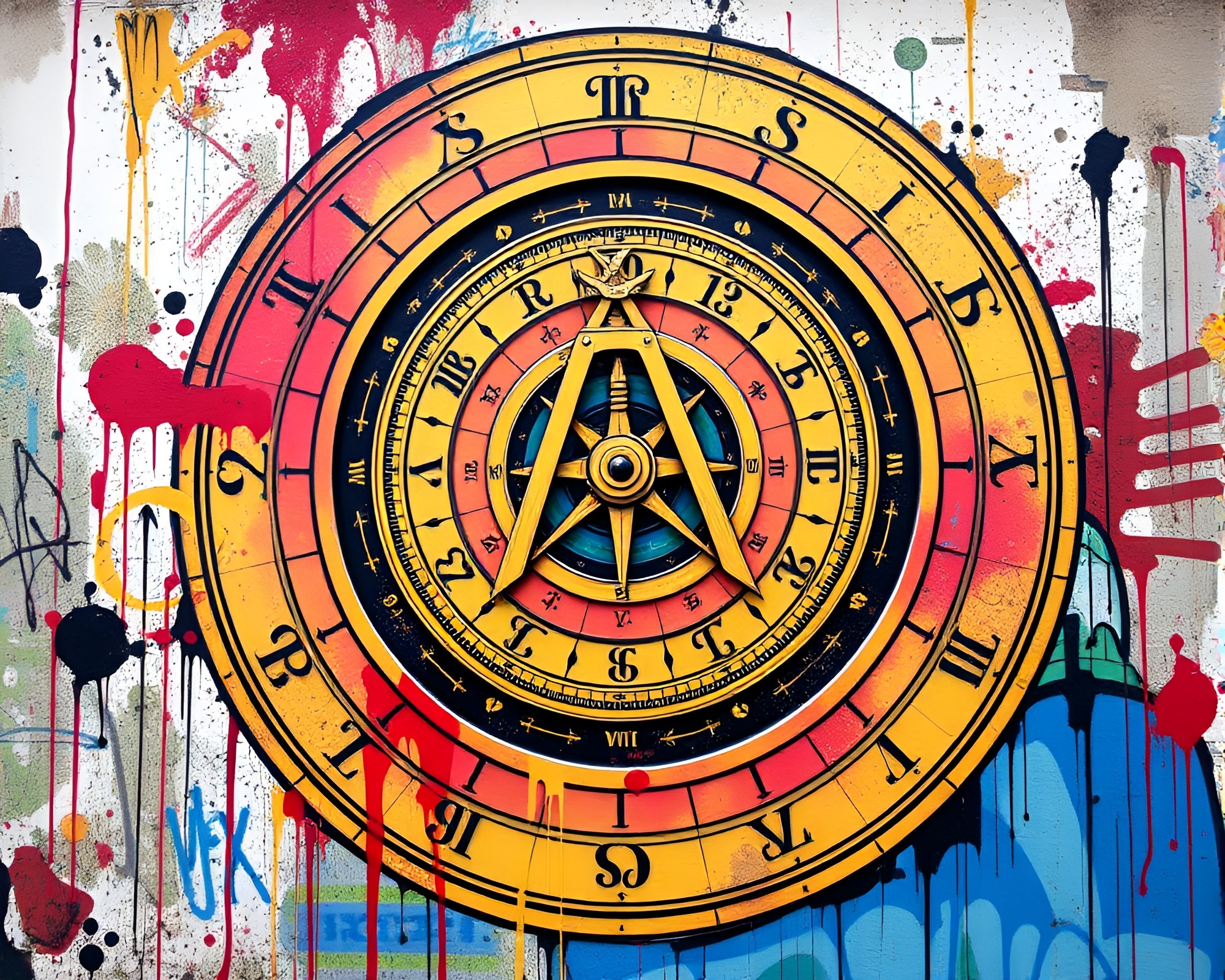 Antique Sextant Fibonacci Spiral Kinetic Art Graffiti Composition – free AI stock image