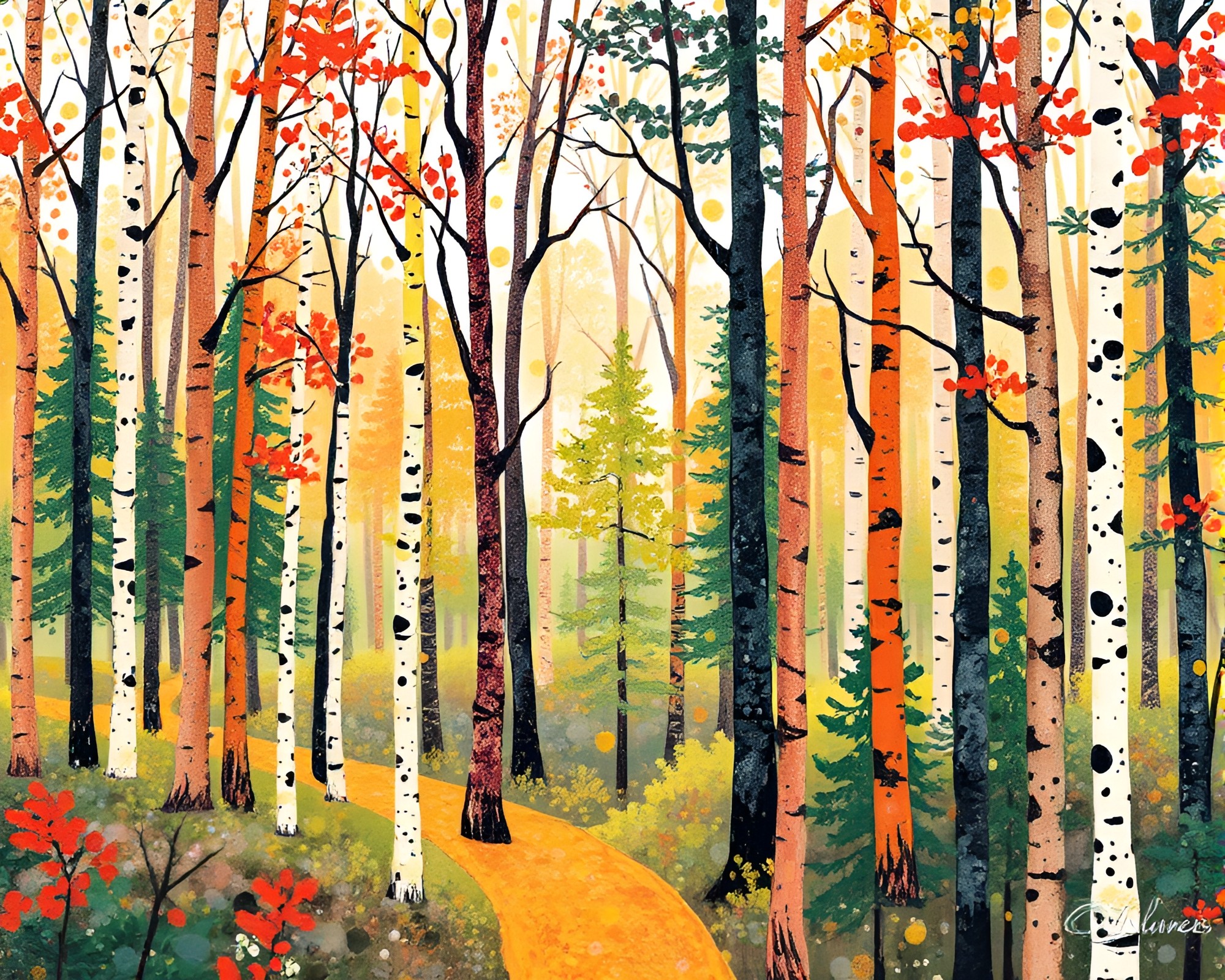 Graffiti Forest in Egg Tempera: Dot Matrix Delight – free AI stock image