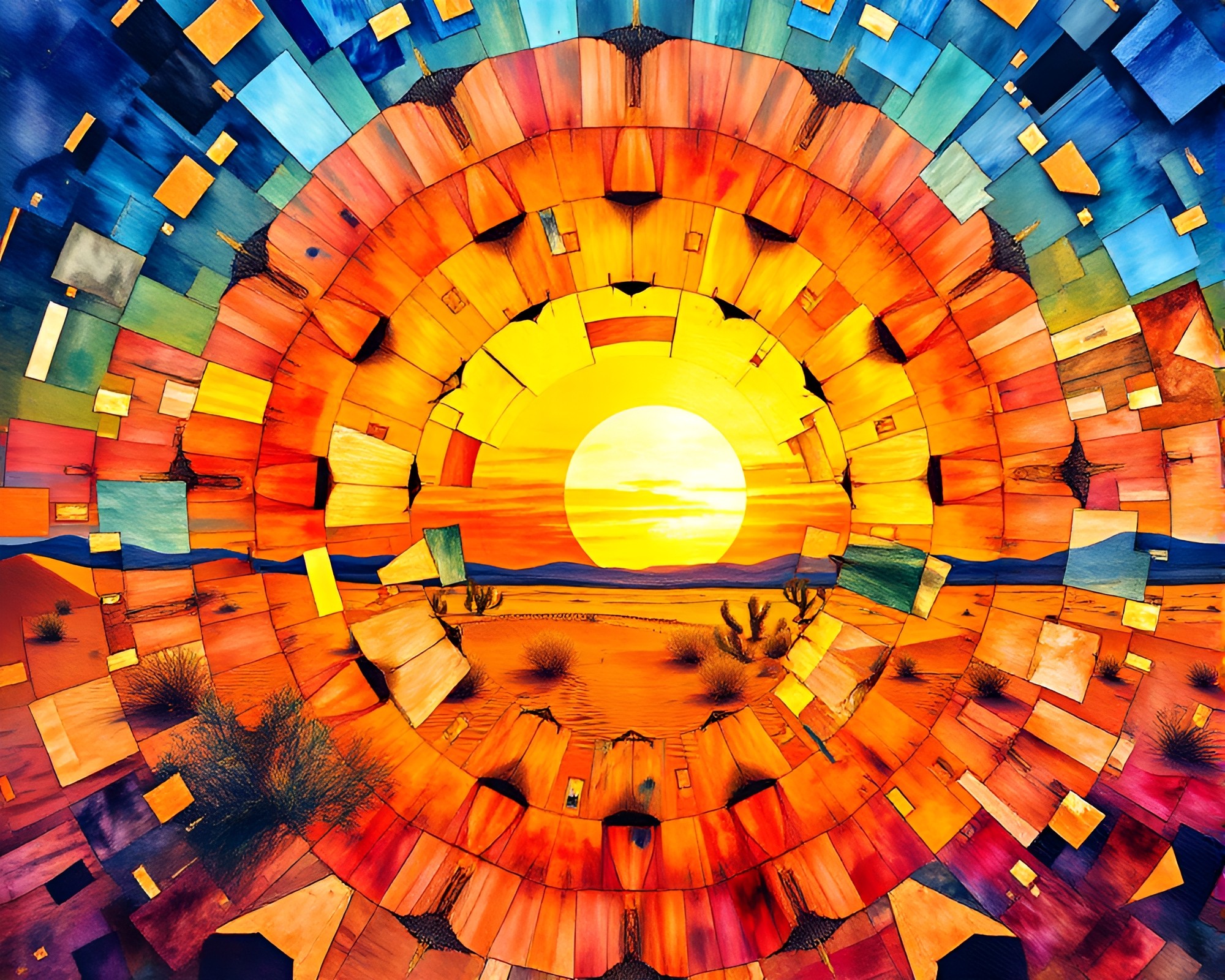 Wormhole Sunset Fragment Kaleidoscope Painting – free AI stock image
