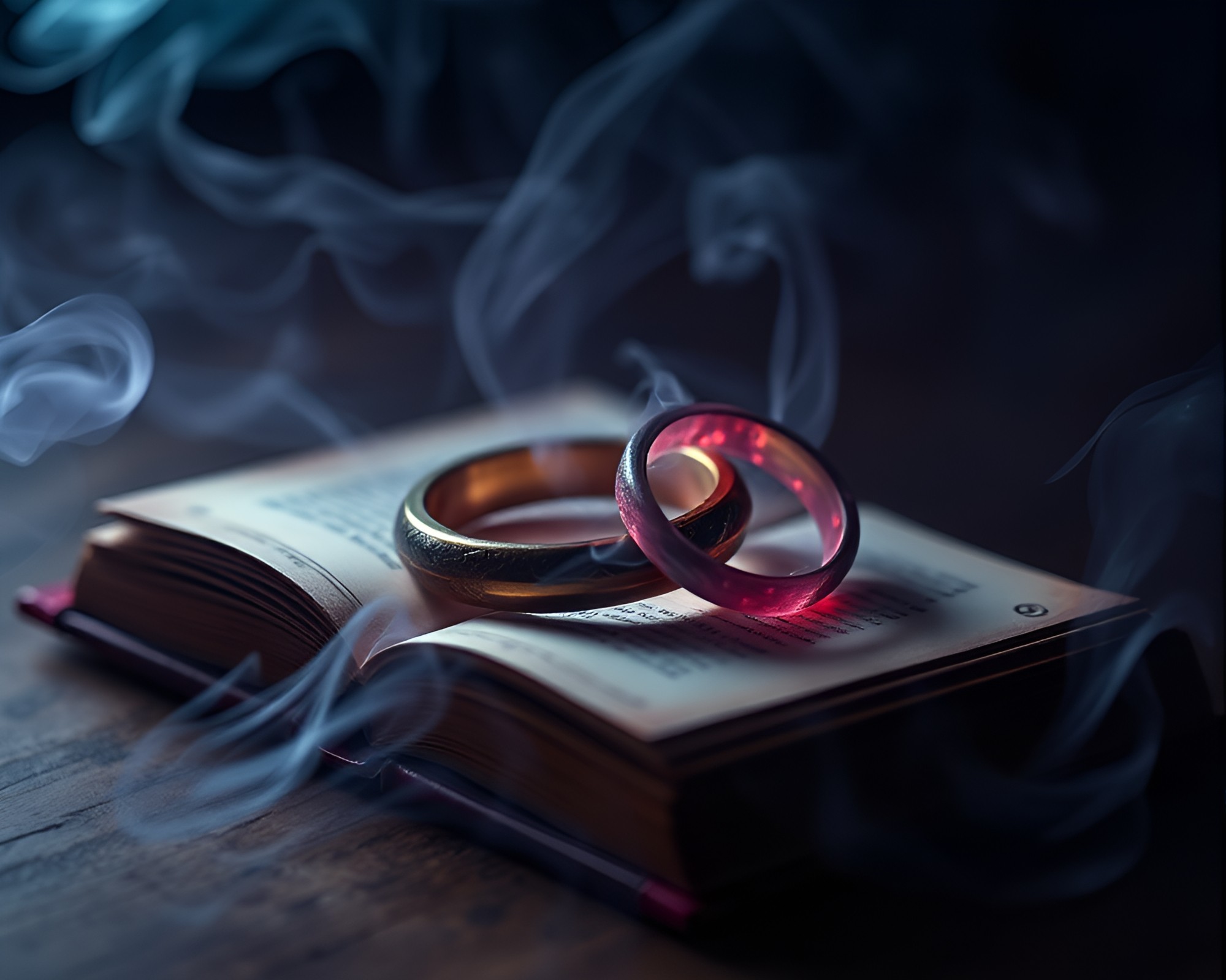 Enchanted Book Filling the Air with Smoke Rings – free AI stock image