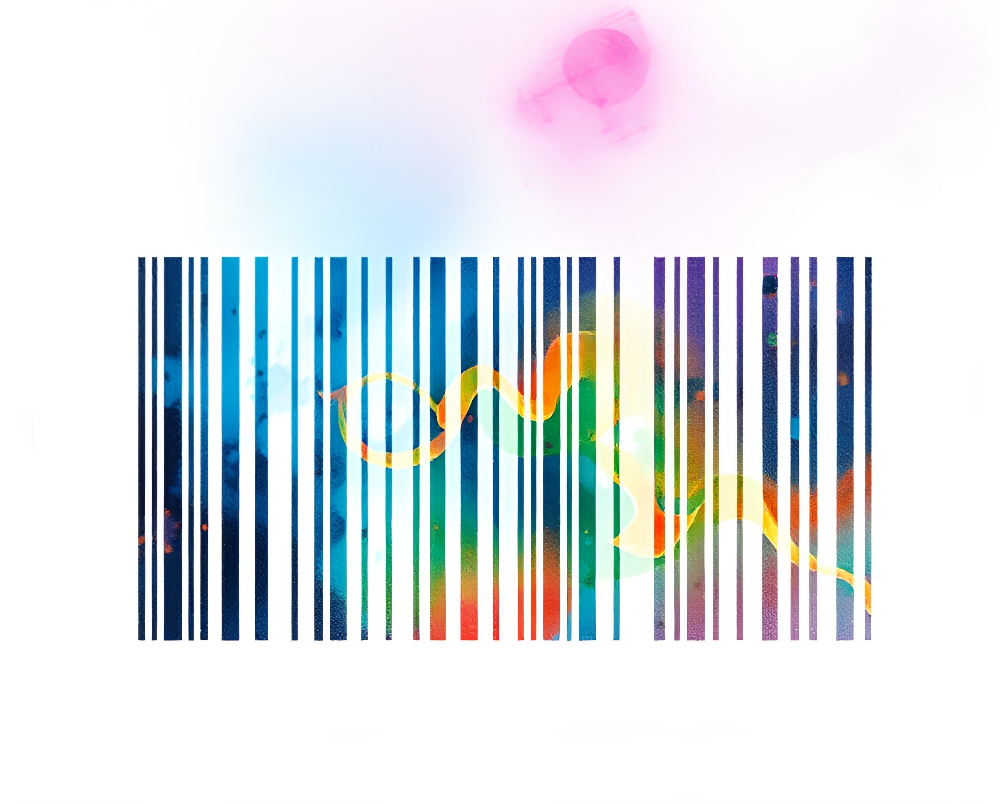 Glowing Rune Stone Reflects Barcode Stripe in Wildlife Watercolor – free AI stock image