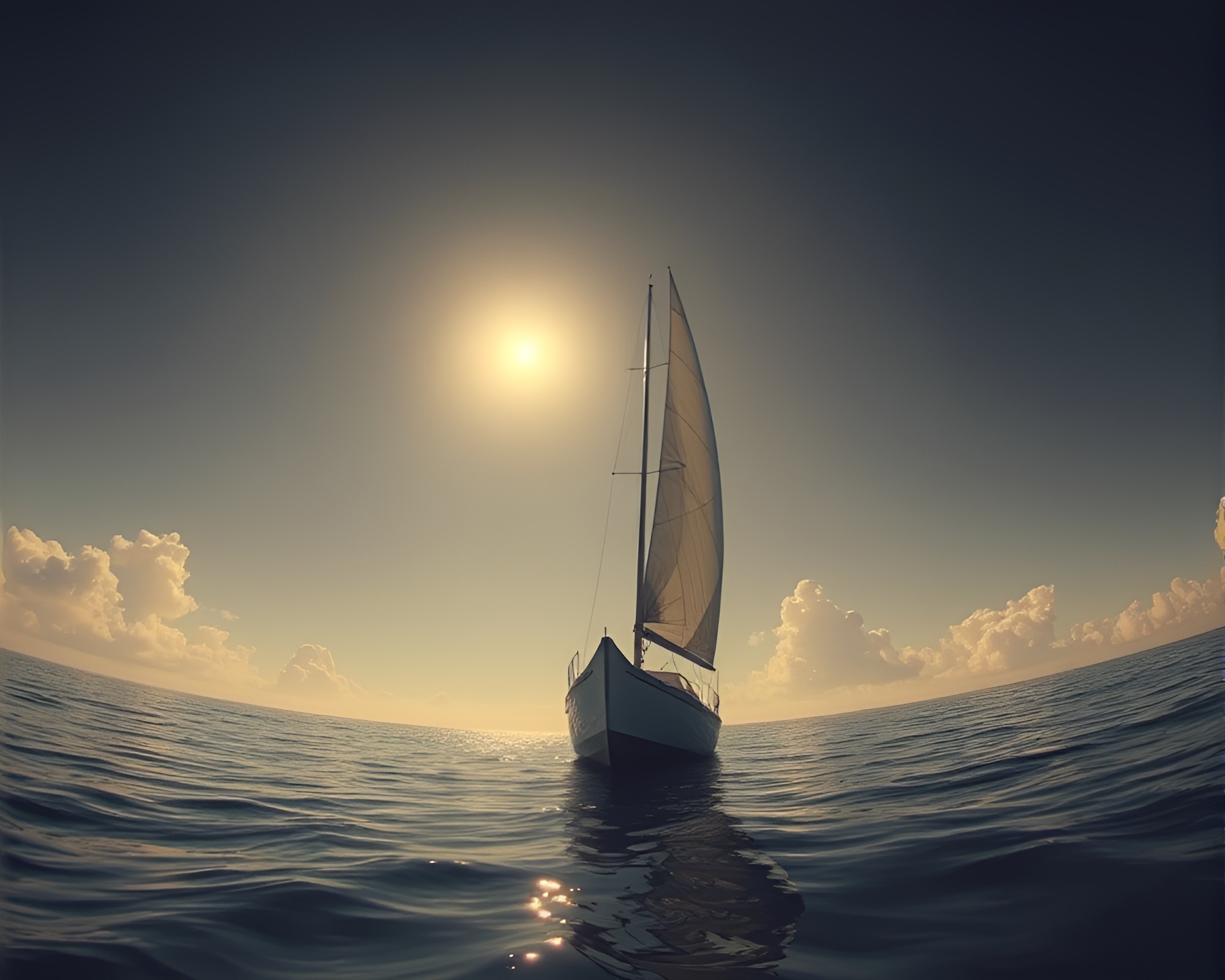Surrealist Solar Sailboat Sailing Through Muted Shadows – free AI stock image