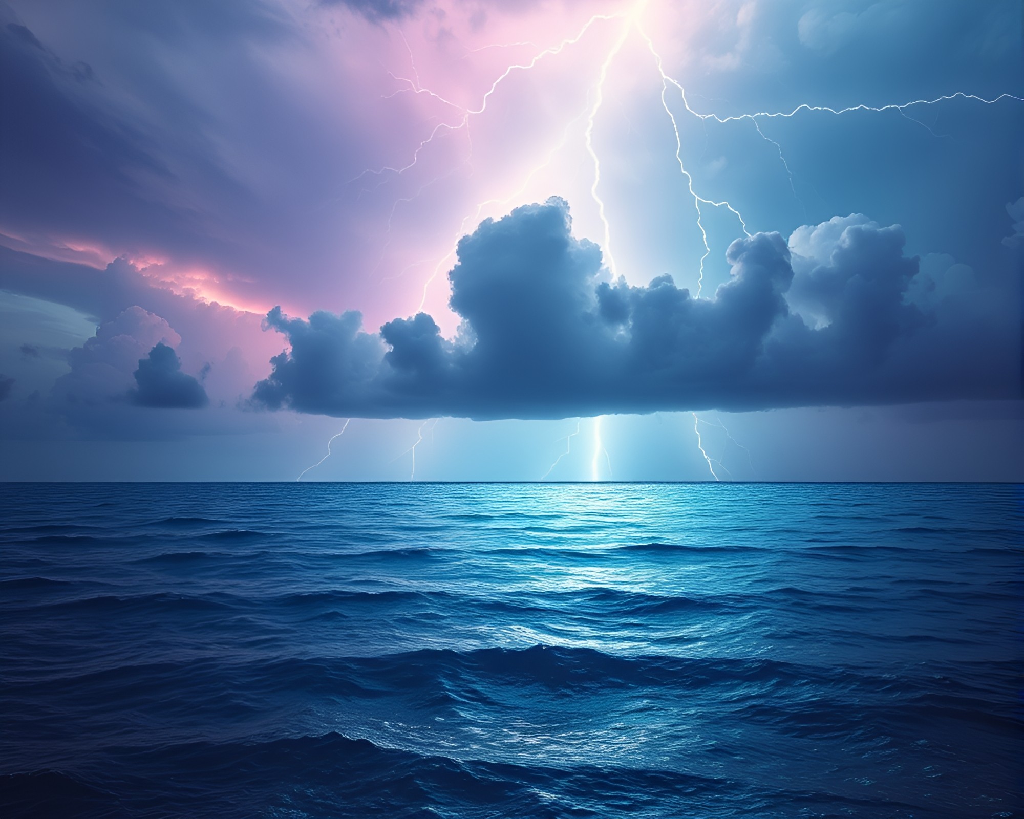 Thunderstorm Silhouette: Pastel Graffiti Ocean Reflections – free AI stock image