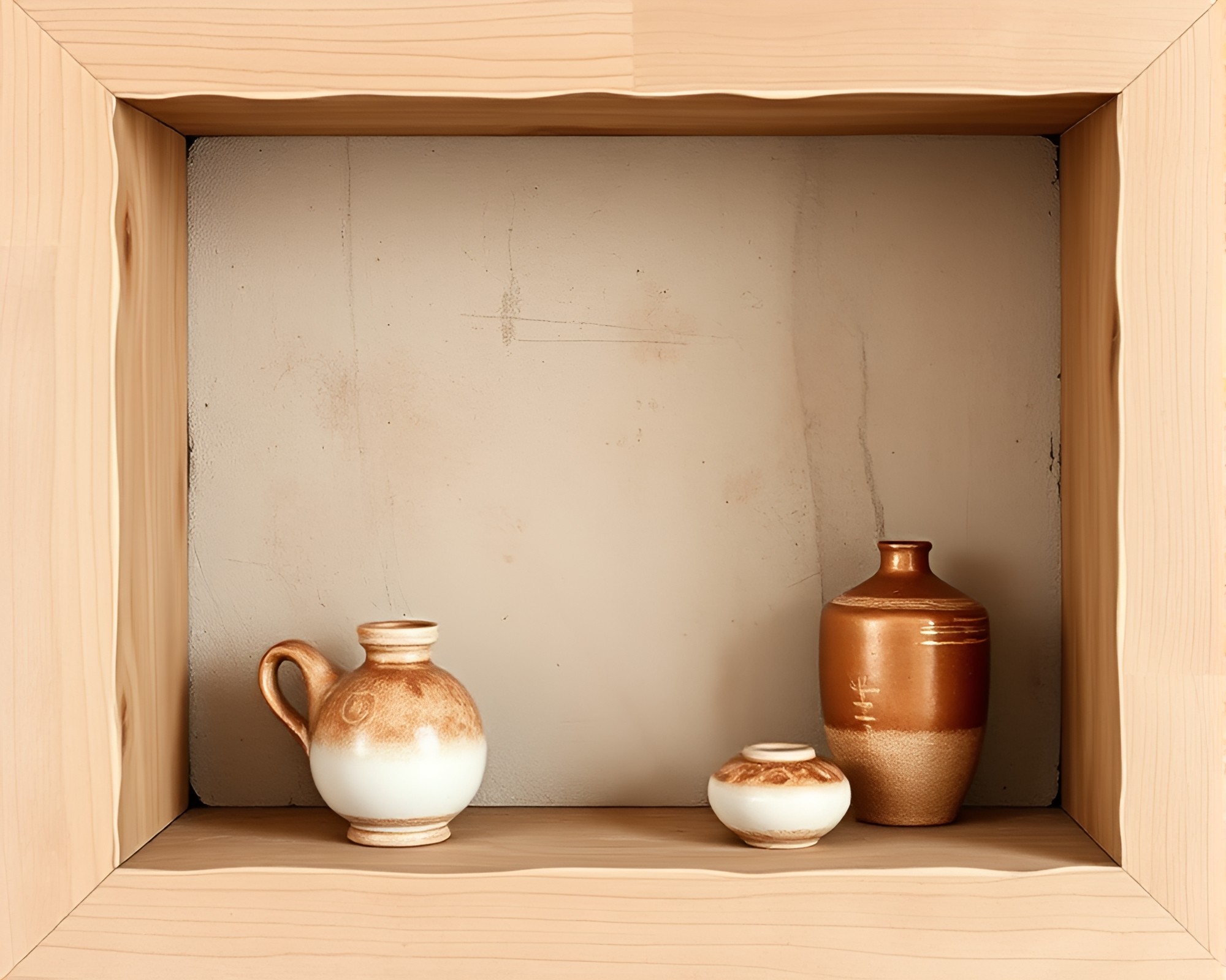 Rustic Pottery Encased in Rose Gold Line Art Frame – free AI stock image