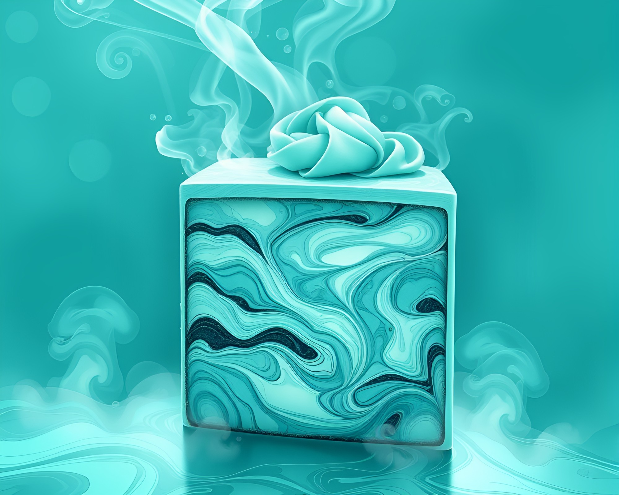 Teal Serenity: Marbled Cake and Steam Vapor Delight – free AI stock image