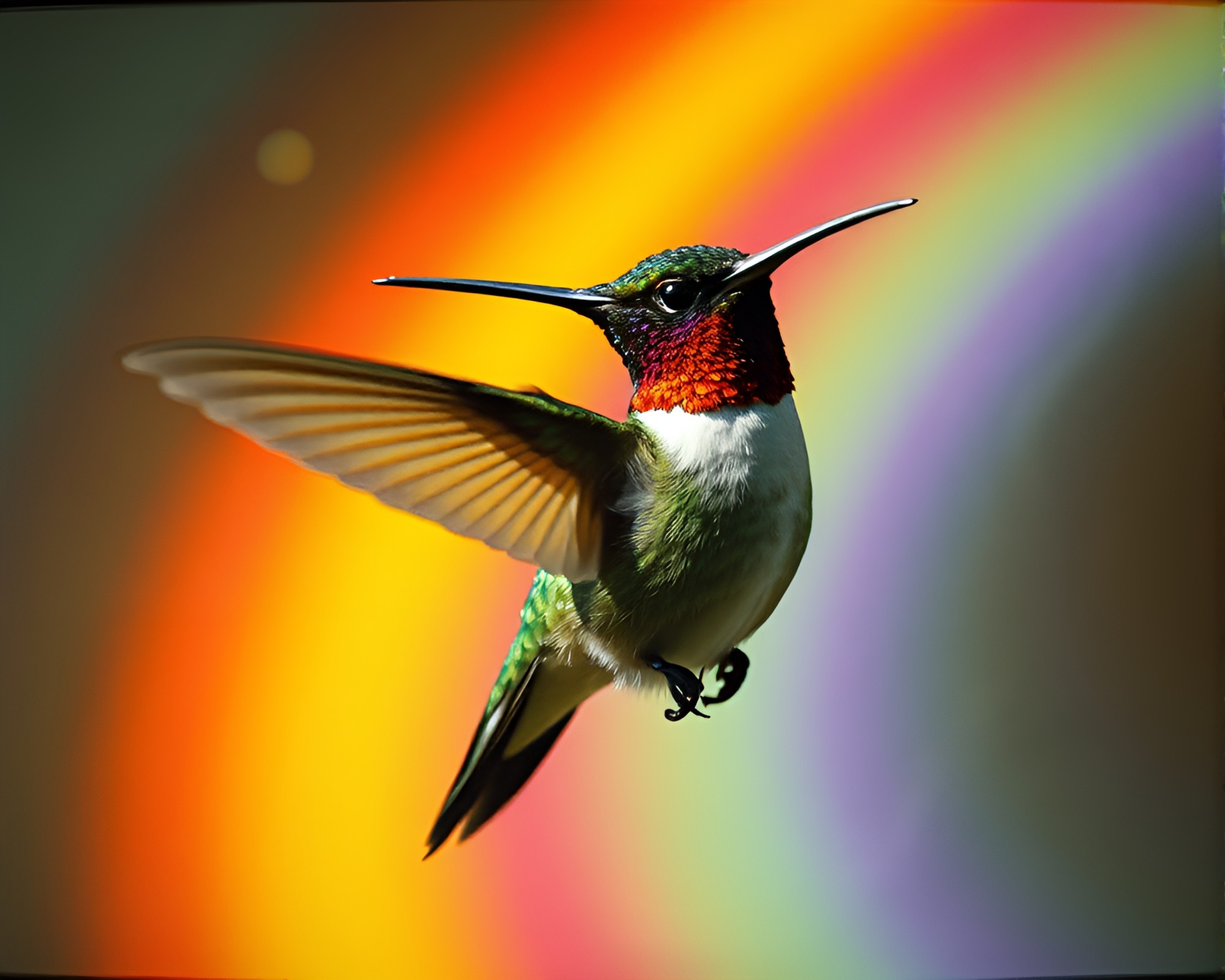 Oil Slick Rainbow Hummingbird in Graphic Novel Style – free AI stock image