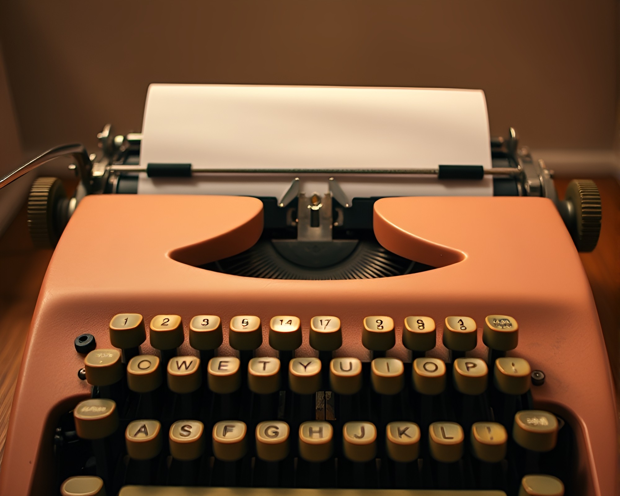 Vintage Typewriter Under Peachy Glow Worm’s Eye Perspective – free AI stock image