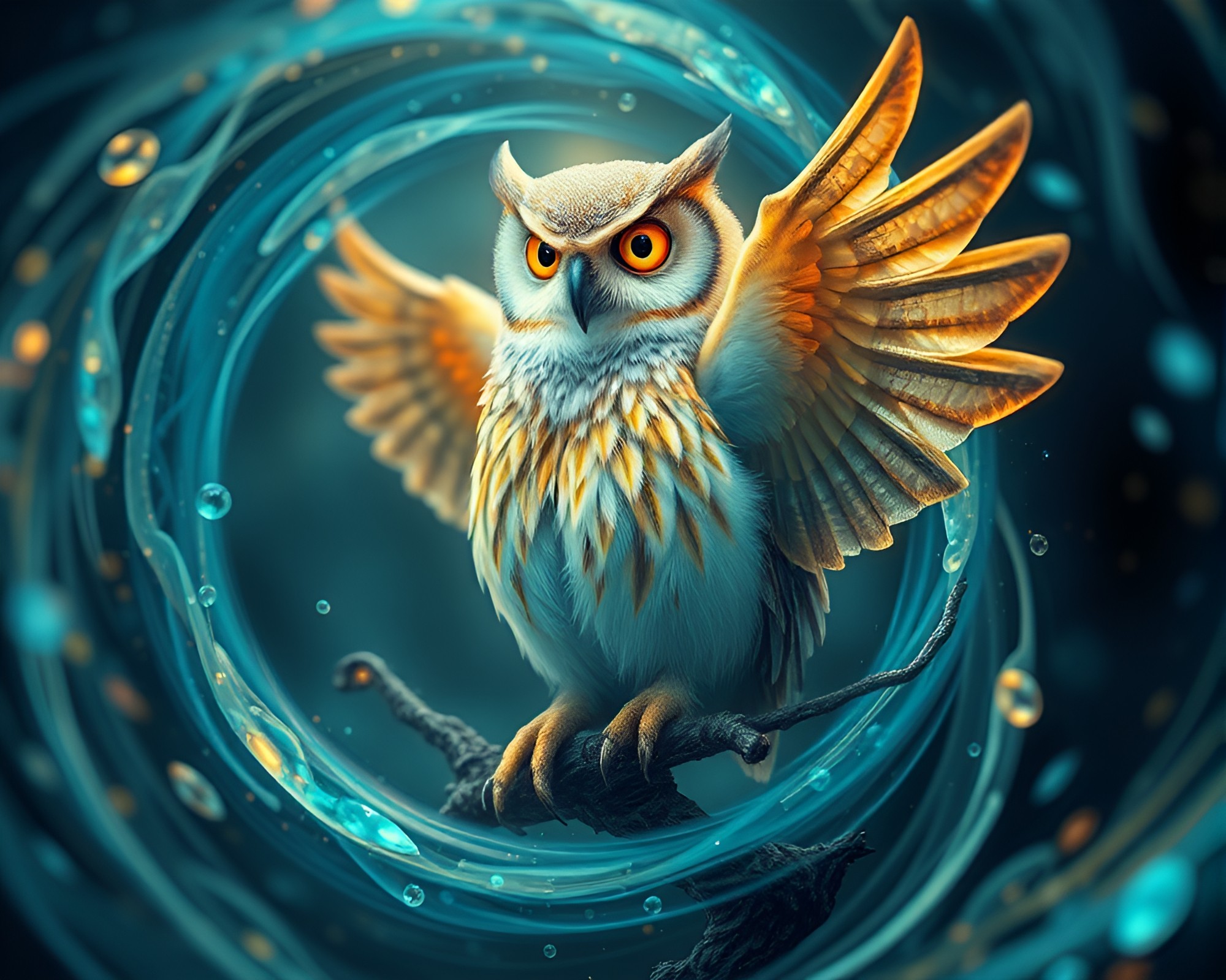 Clockwork Owl in Topaz Vortex Twist – free AI stock image