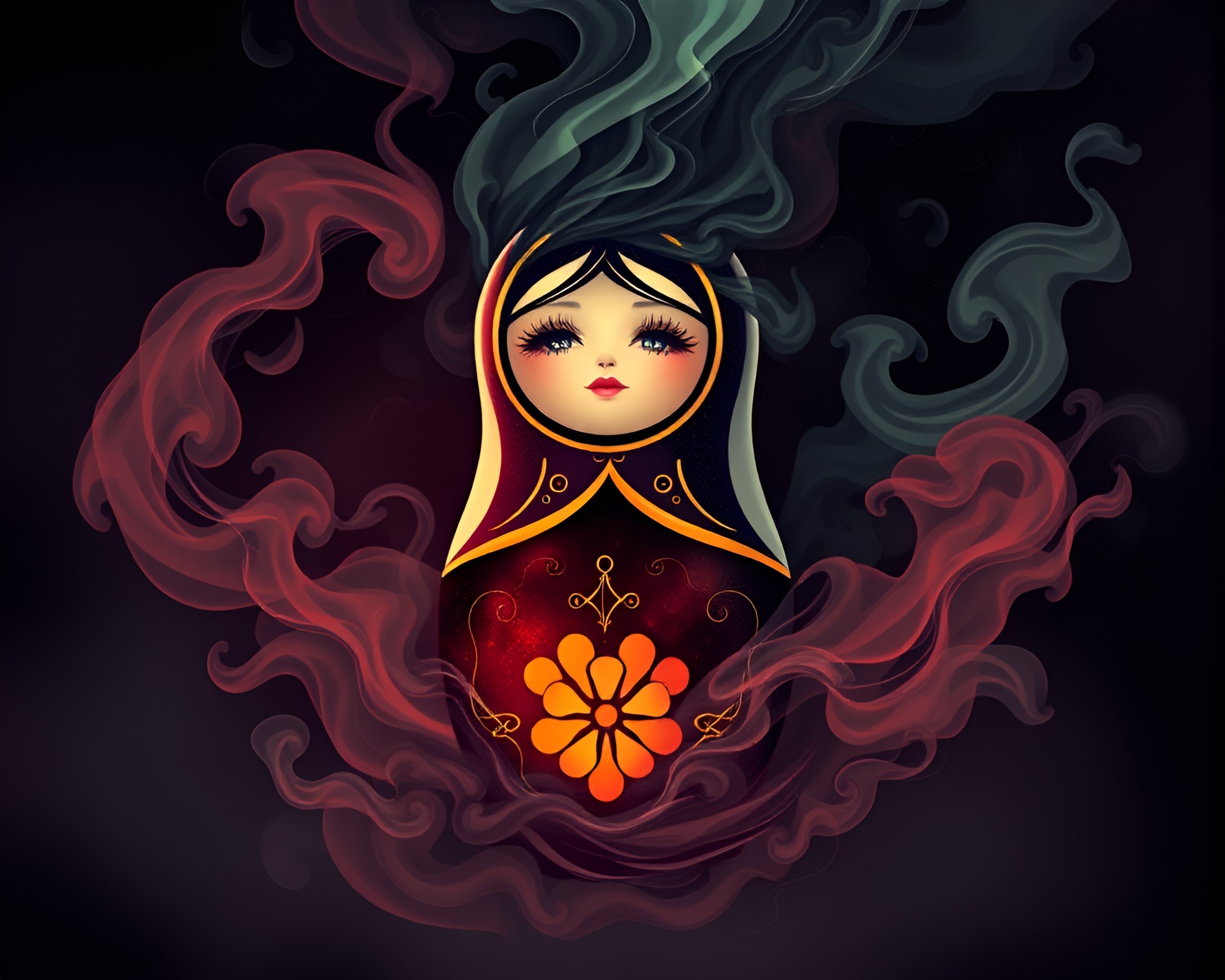 Cyberpunk Matryoshka Doll Smoke Plume Swirl – free AI stock image