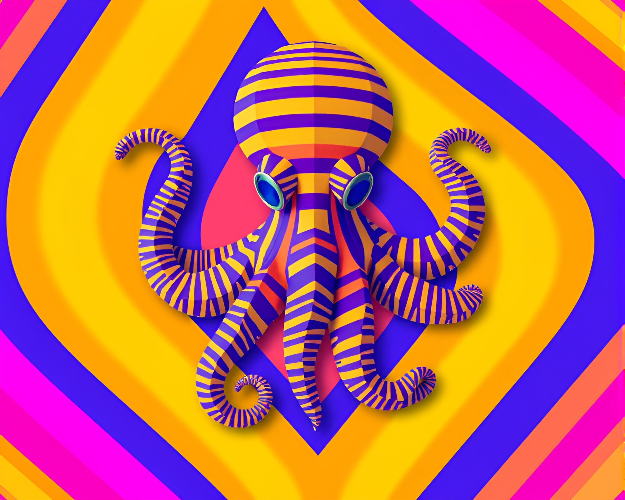 Vibrant Origami Octopus in Striped Wonderland – free AI stock image