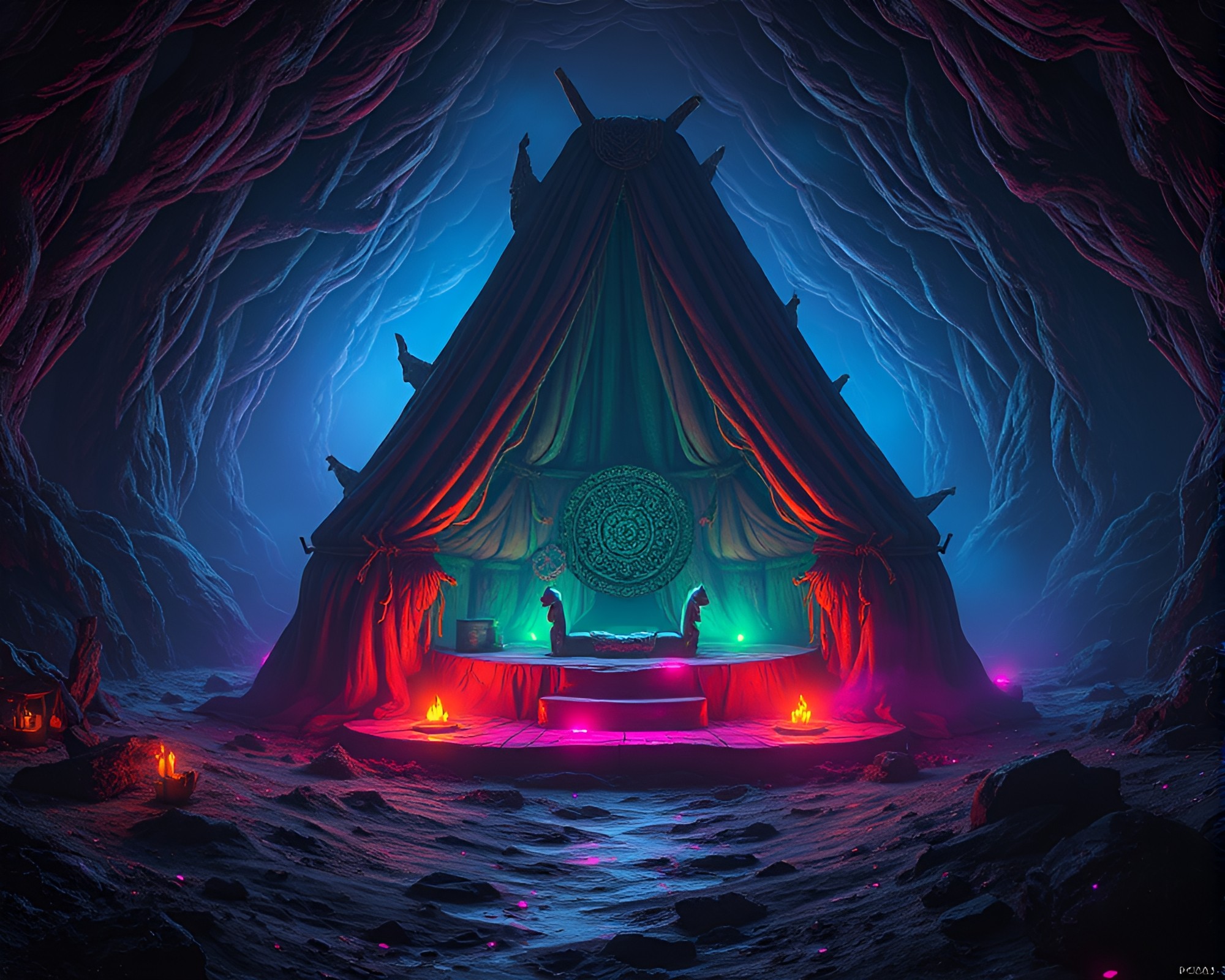 Glitched Mud Hut Throne Room Extravaganza – free AI stock image