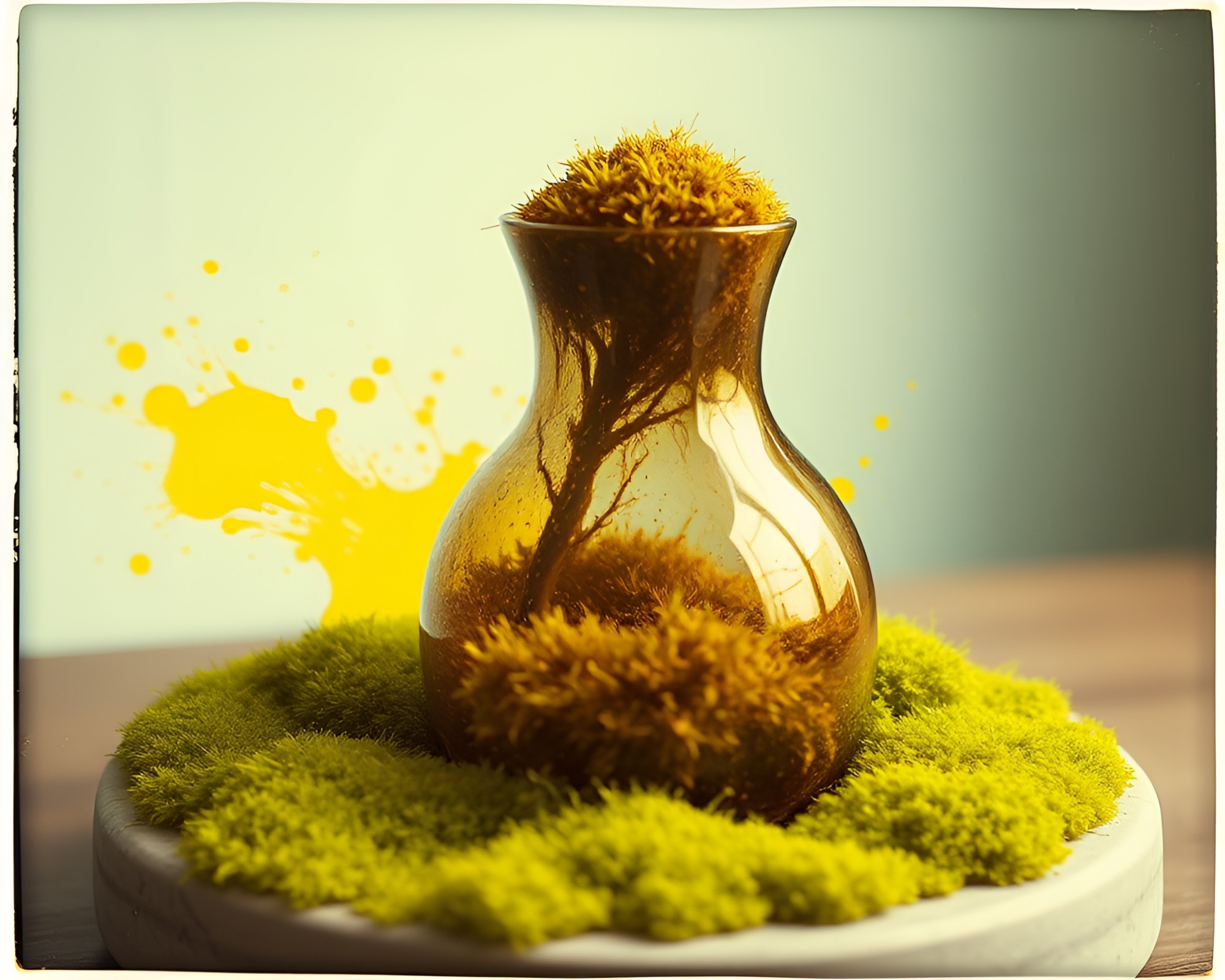 Vintage Vase Overgrown with Moss in Color Splash – free AI stock image