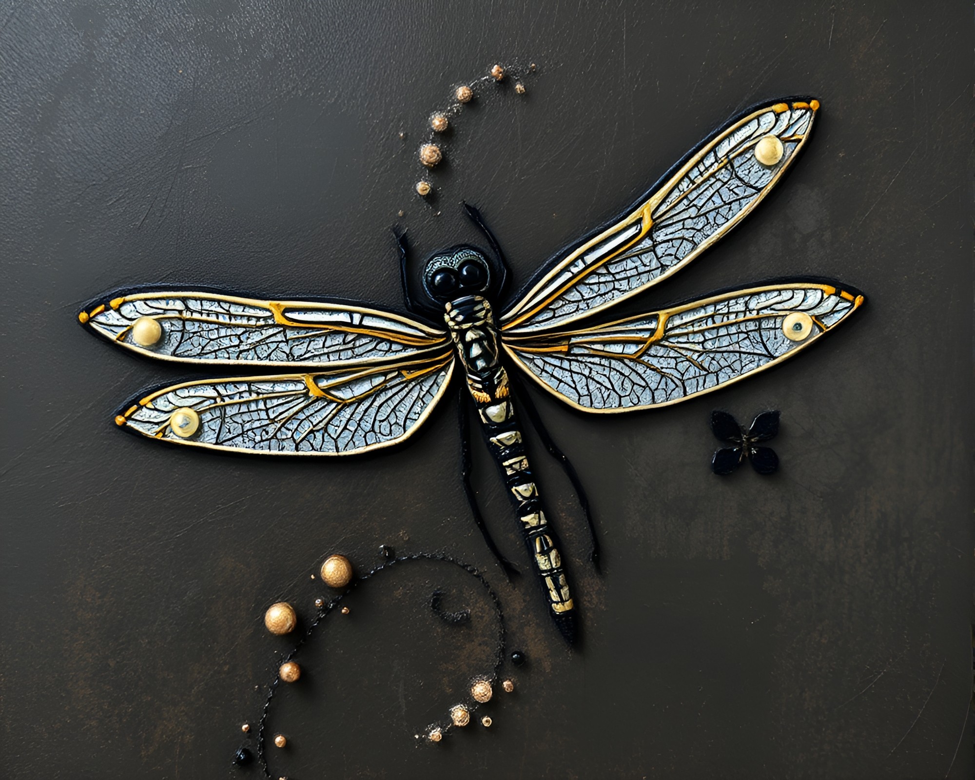 Dragonfly Encaustic Painting with Embroidered Detail – free AI stock image