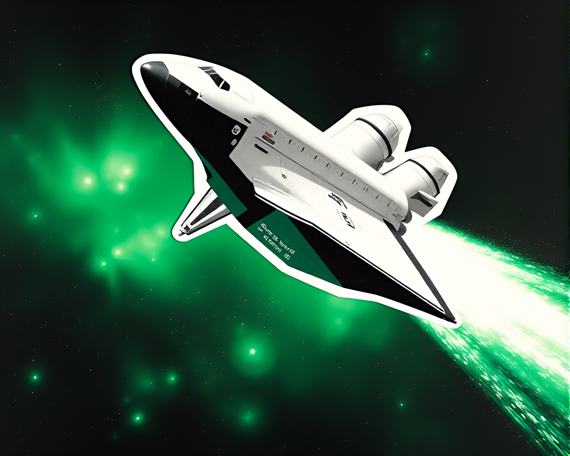 Emerald Green Space Shuttle Collage Cutouts – free AI stock image