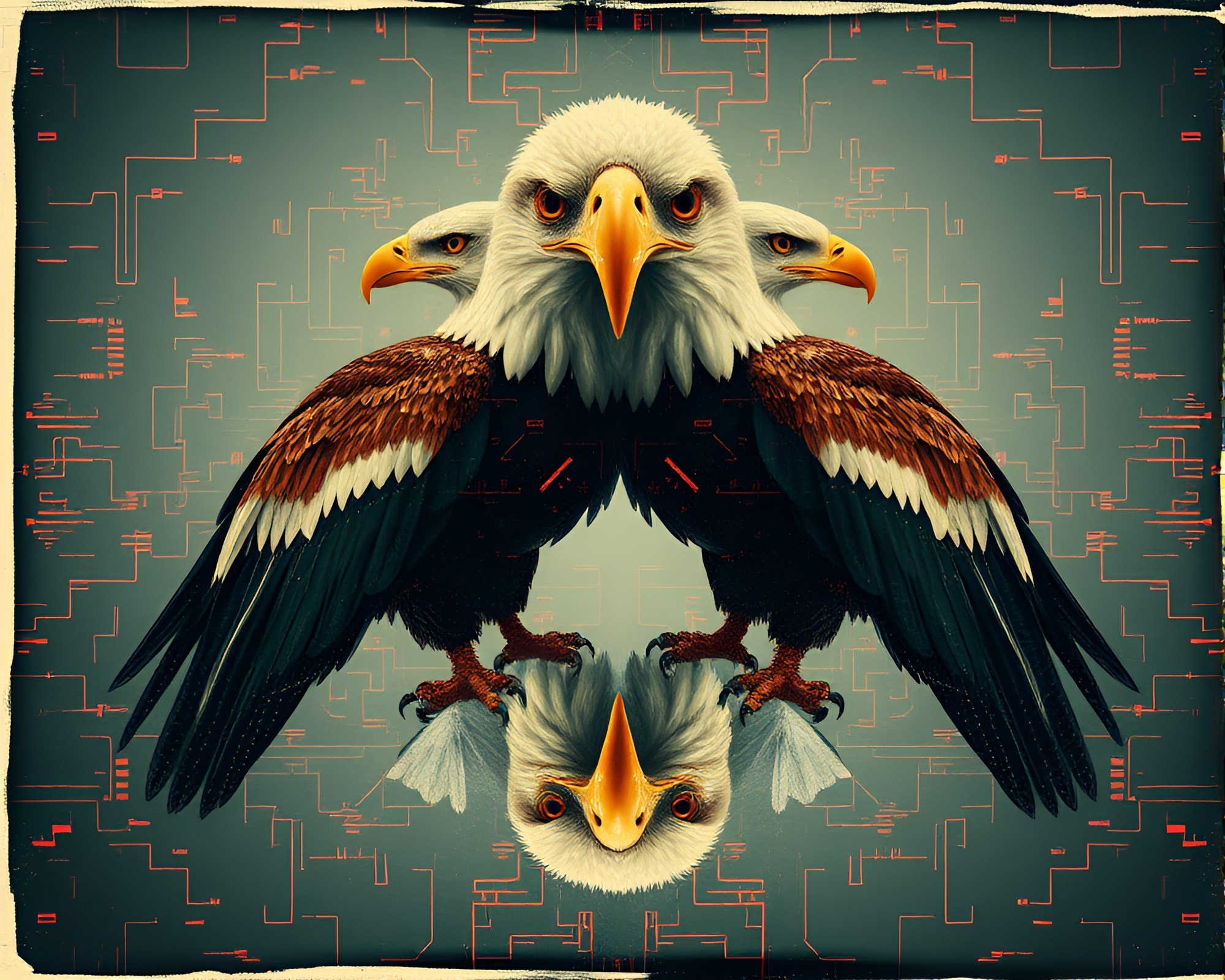 Double Eagle Reflection in Cybernetic Vintage Polaroid – free AI stock image
