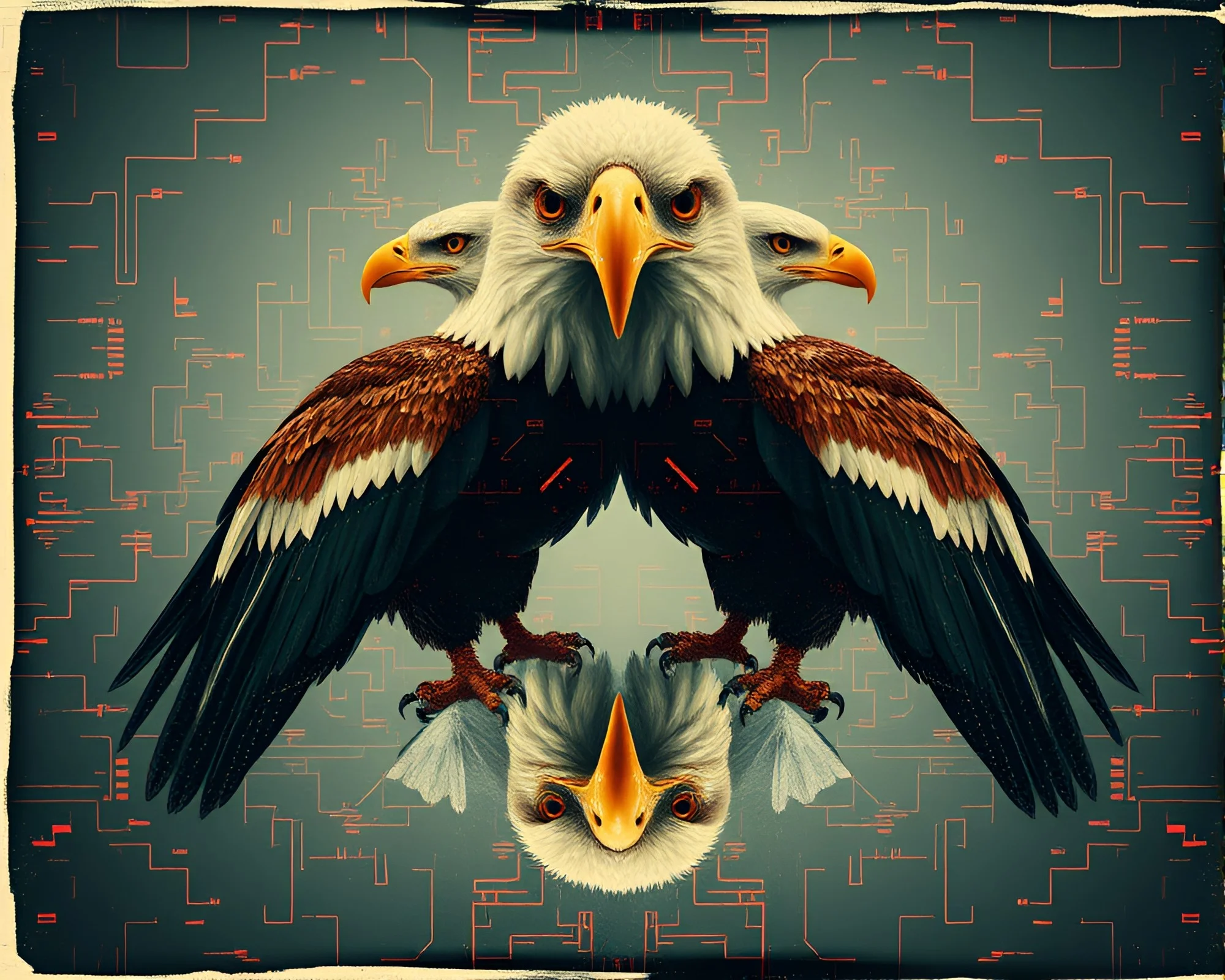 Double Eagle Reflection in Cybernetic Vintage Polaroid