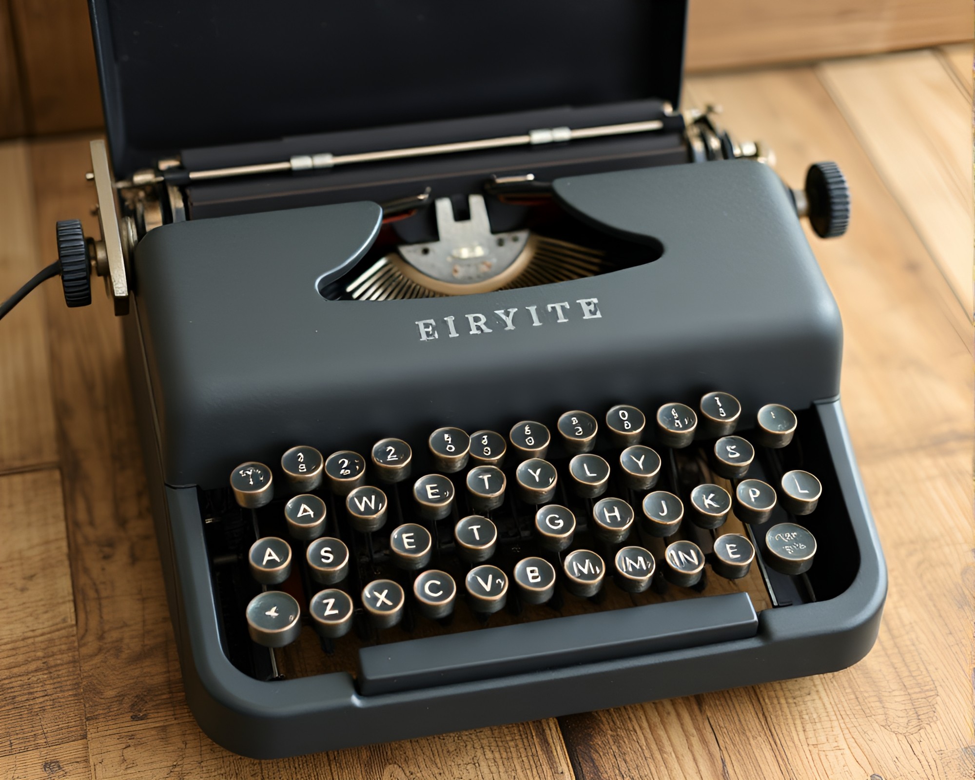 Antique typewriter covered in wet glass beads – free AI stock image