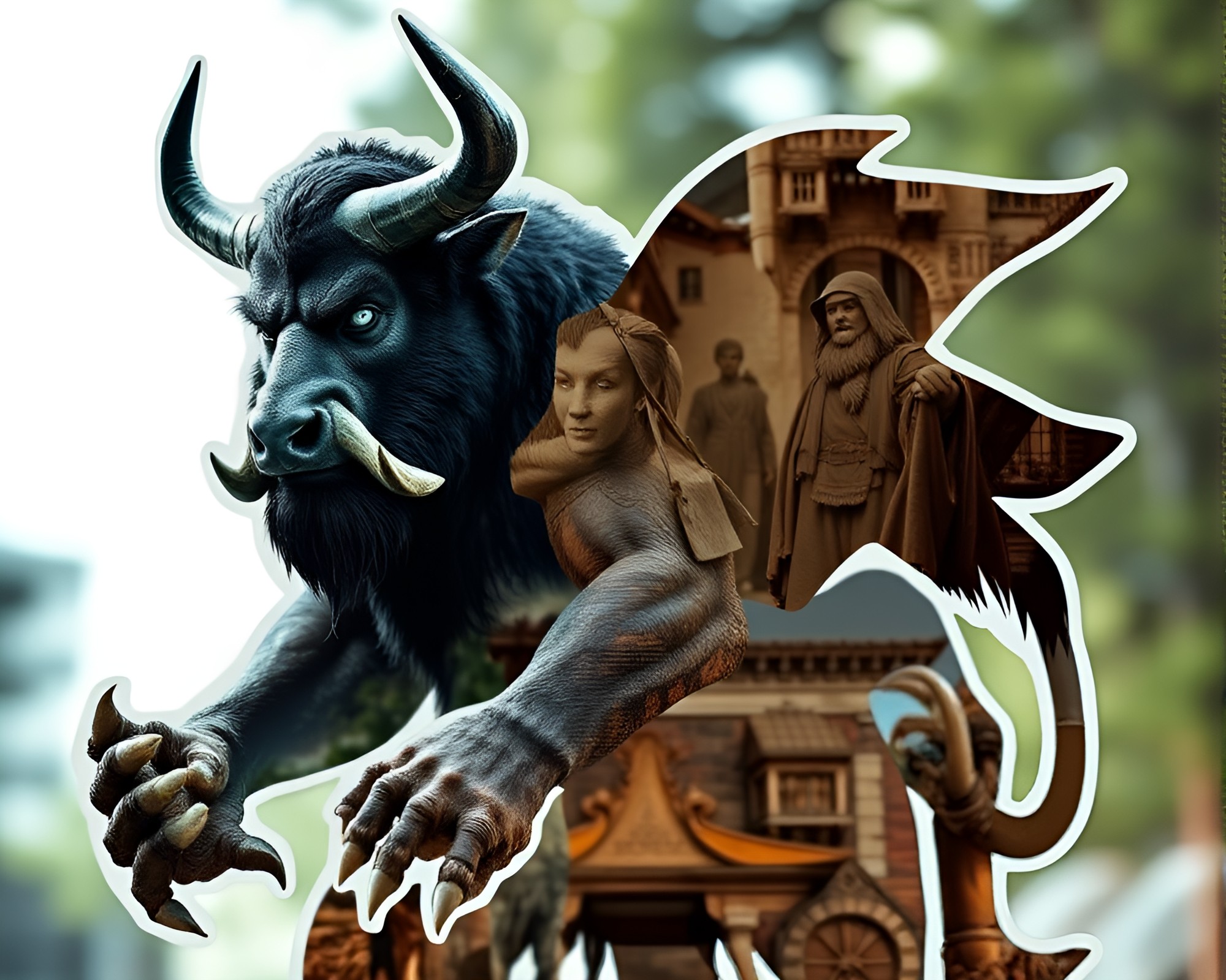 Majestic Minotaur Collage in Overexposed HDR Light – free AI stock image