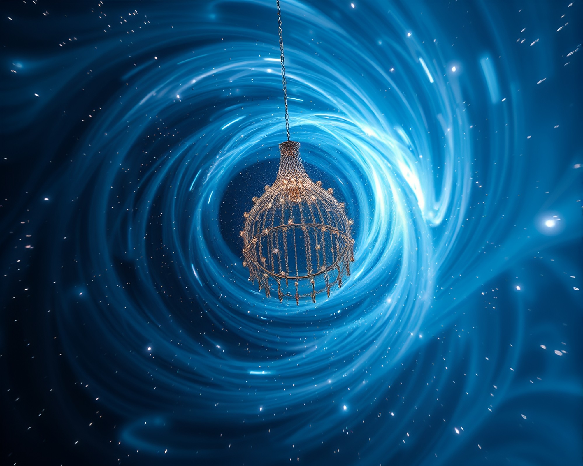 Swirling Vortex Chandelier in Milky Way CGI Render – free AI stock image