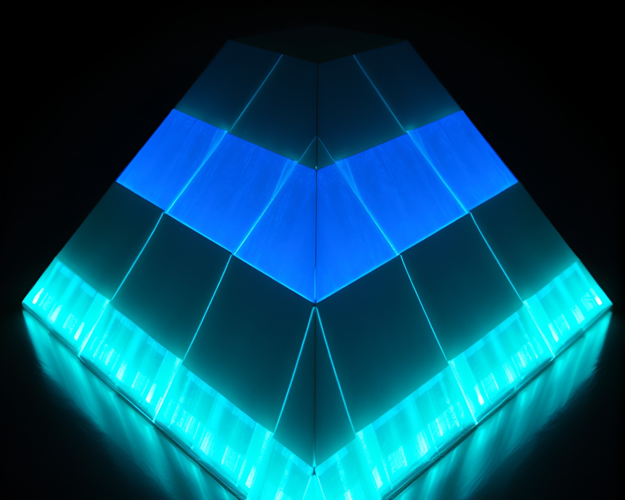 Fluorescent Pyramid Illuminated by Crosshatch Glow – free AI stock image