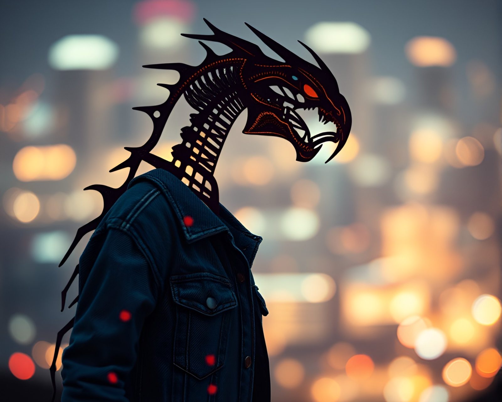 Hydra creature with faded denim background in futuristic style