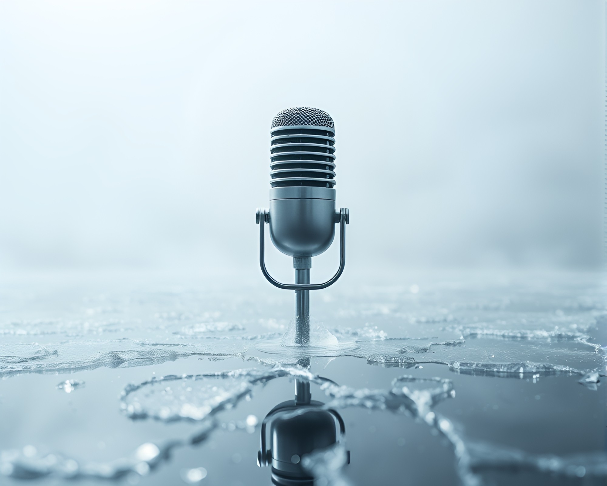 Ice-Cracked Microphone: Mysterious Halftone Fog – free AI stock image