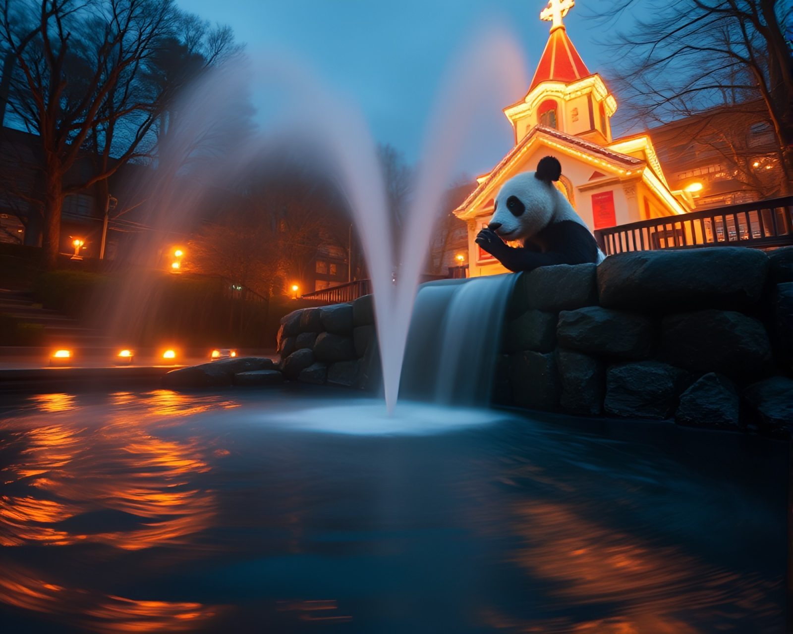 A mystical water whirlpool with a panda in motion blur