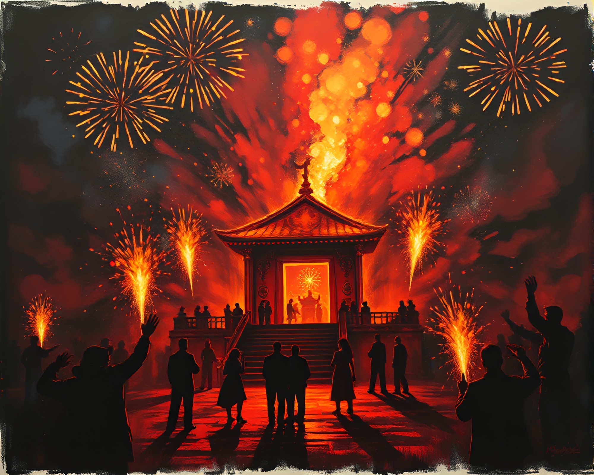 Golden Temple Shadow Play during Festival Fireworks – free AI stock image