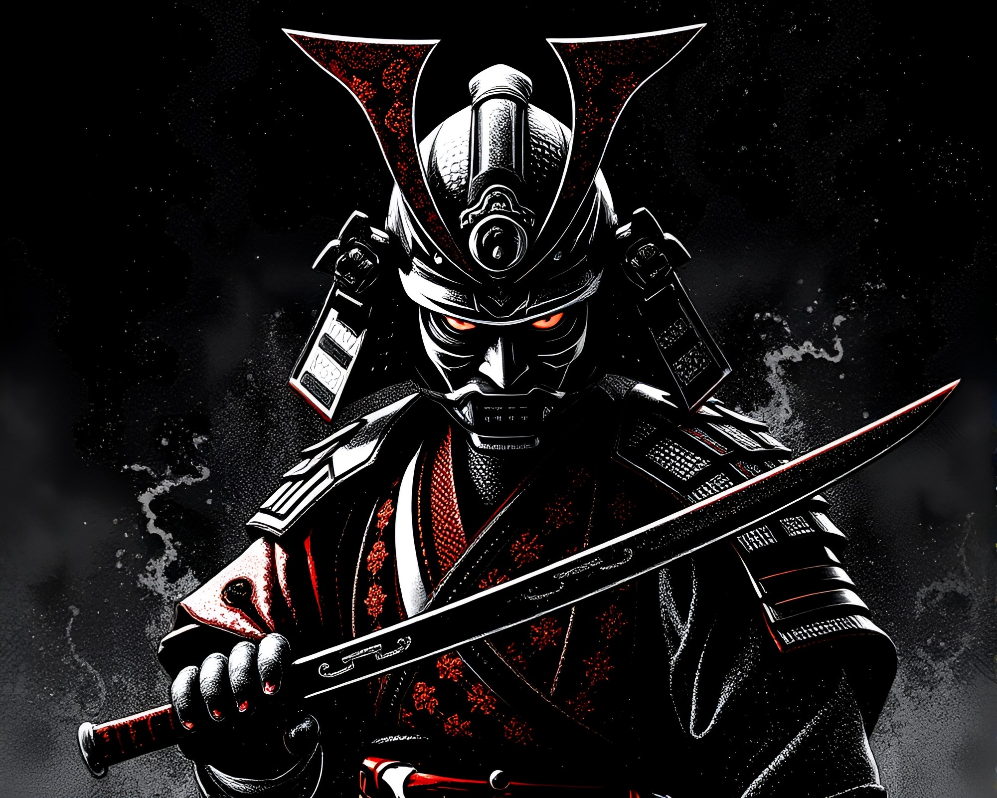 8-bit Samurai Warrior in Stippling Composition – free AI stock image