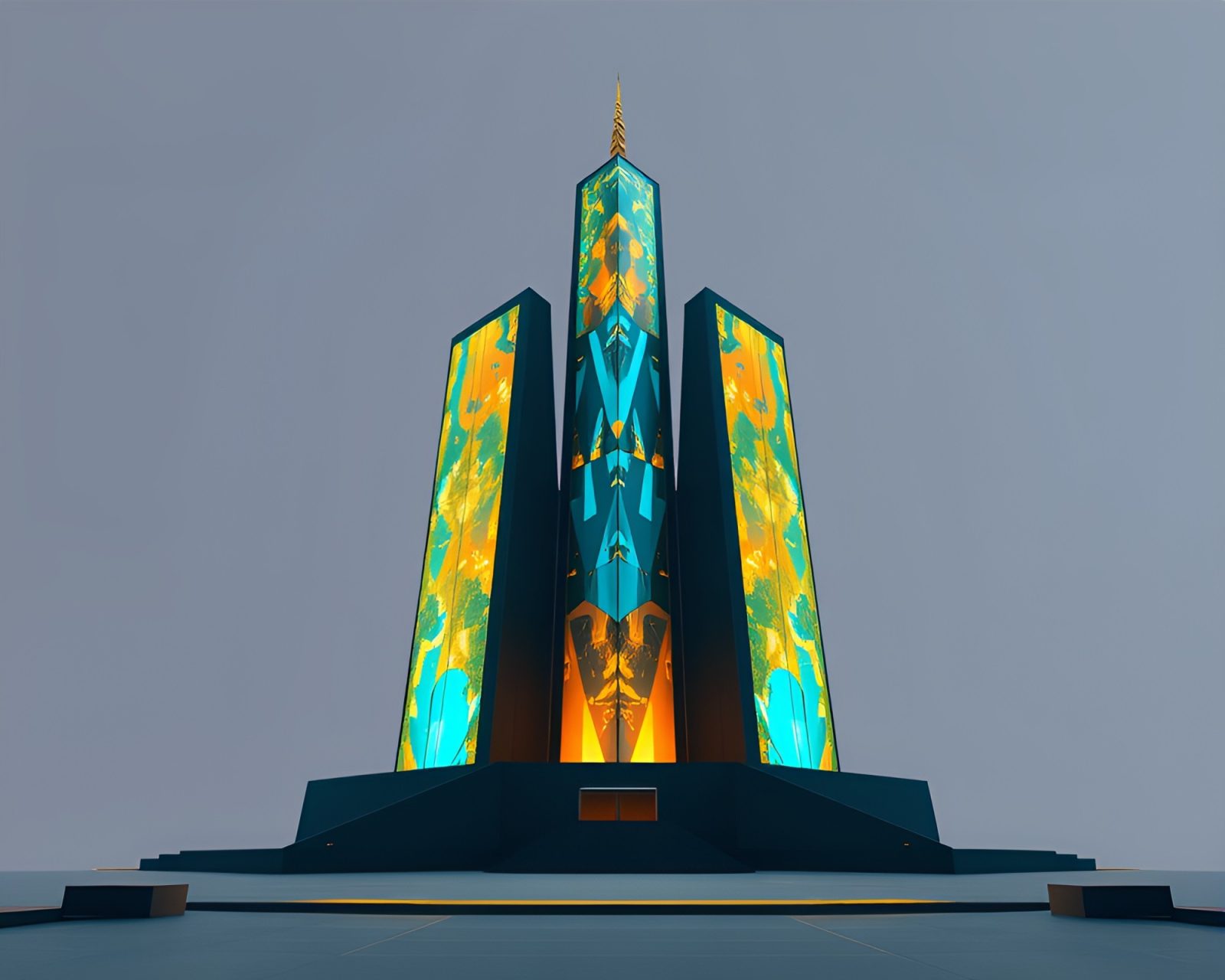 Flat design tower glowing in topaz-hued symmetry
