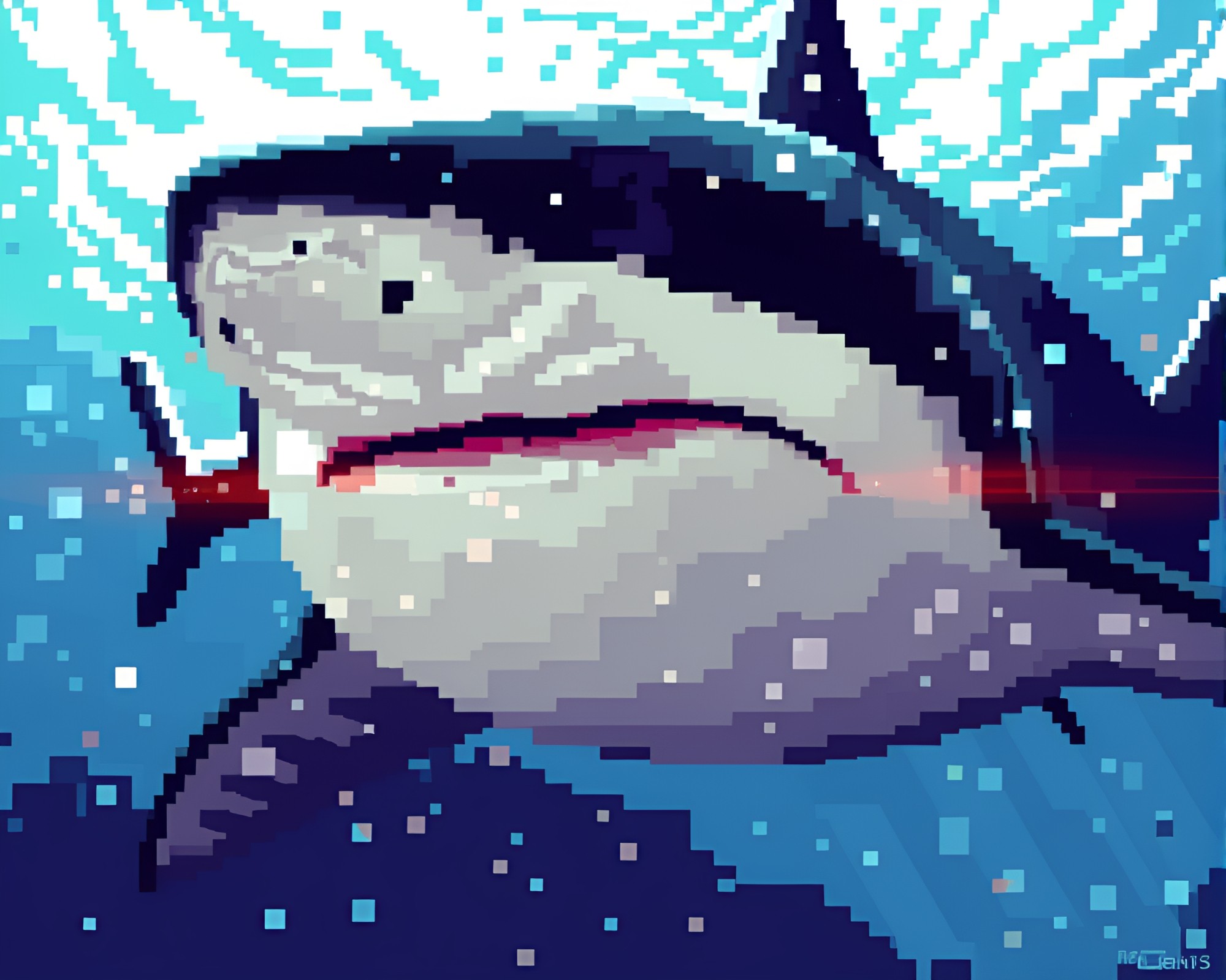 Pixelated Shark Surrounded by Ethereal God Rays – free AI stock image
