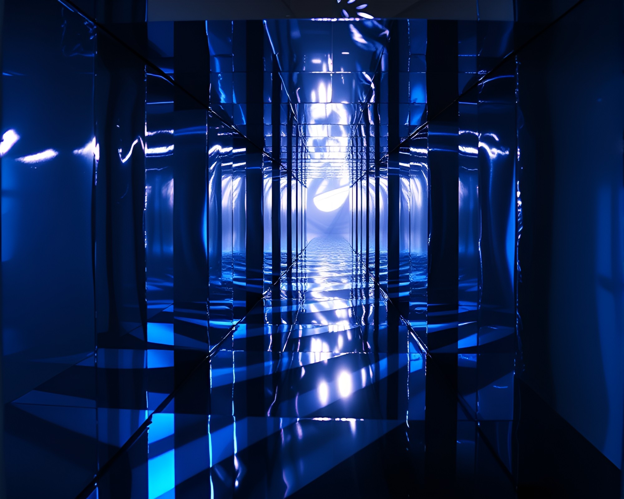 Foil Stamped Mirror Maze in Blue Hour Shadow – free AI stock image