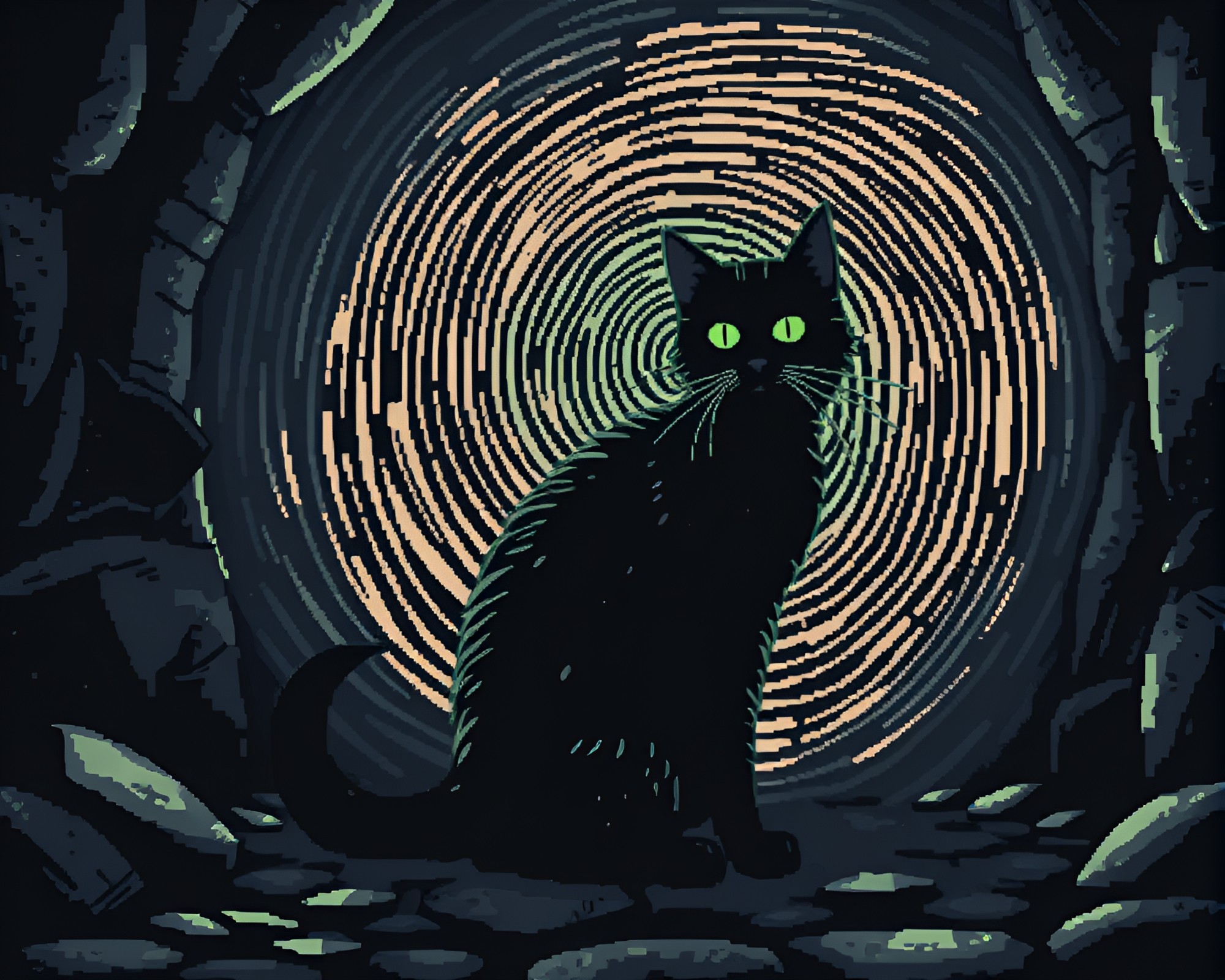Schrodinger’s Cat in 16-bit Fingerprint Swirl – free AI stock image