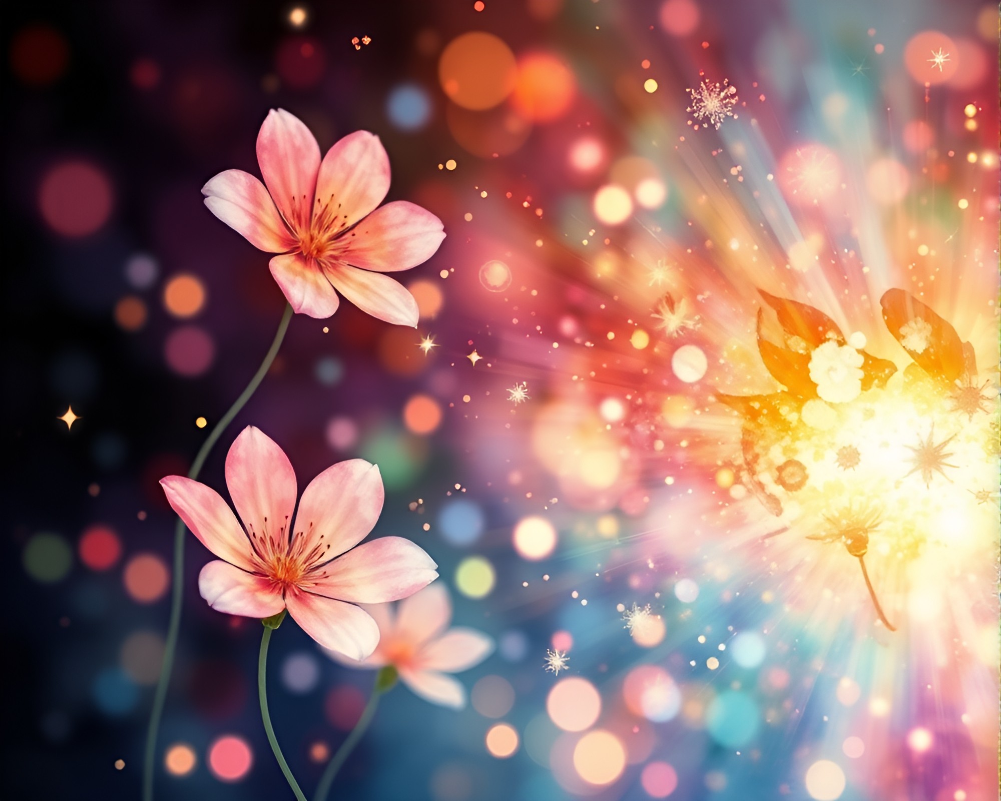 Mystical Time Vortex with Watercolor Blooms and Fairy Lights – free AI stock image