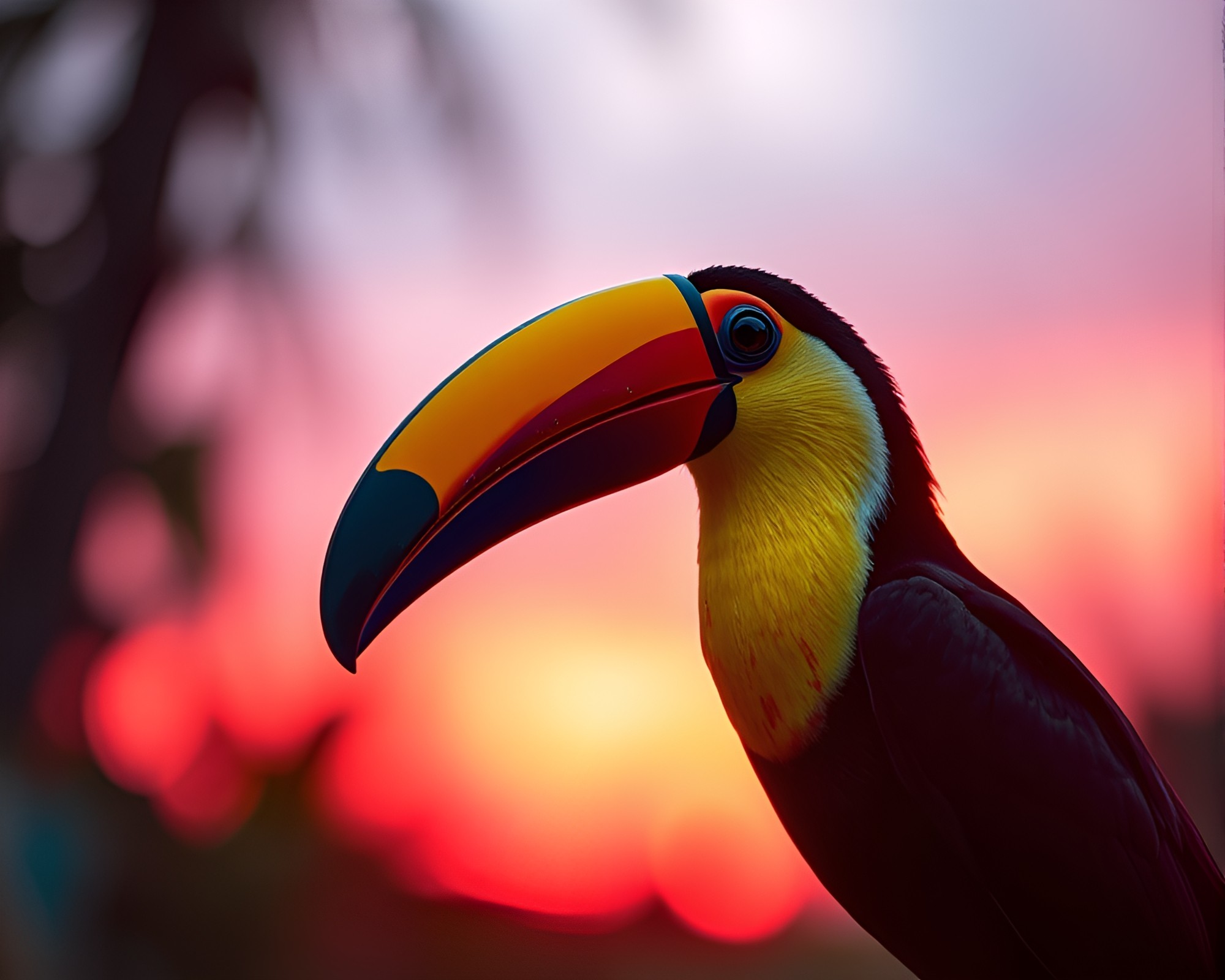 Toucan at Sunrise with Paint Drips – free AI stock image