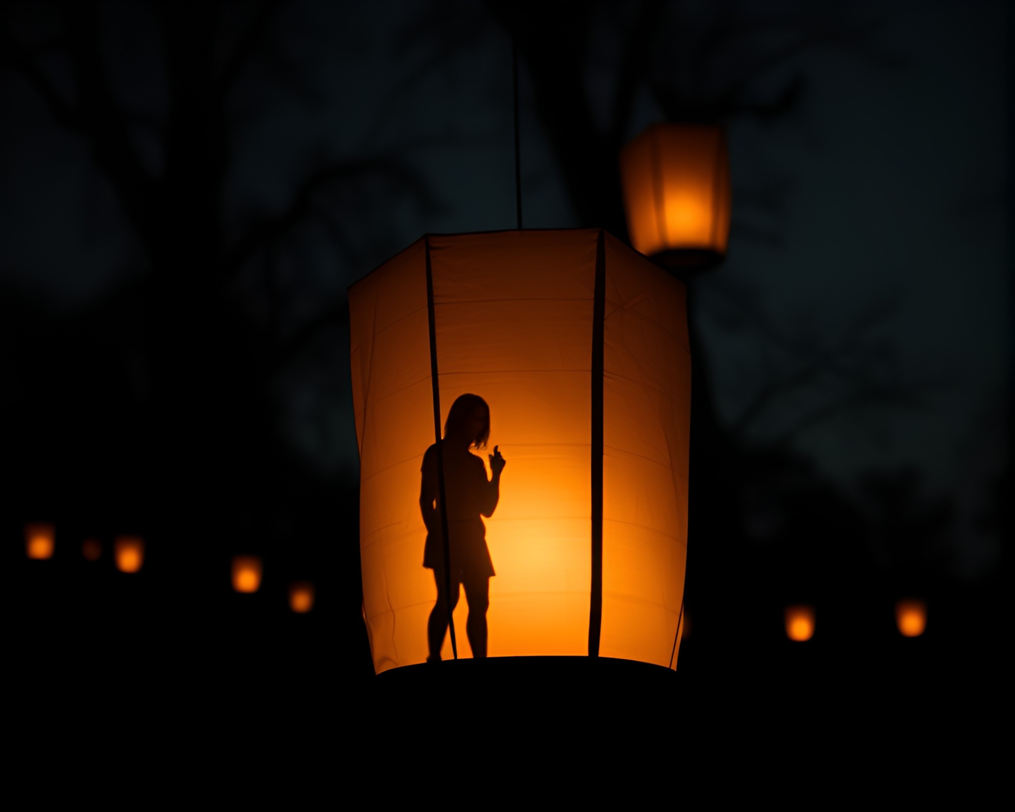 Duality in Shadows: Lantern Reflections Through Time – free AI stock image