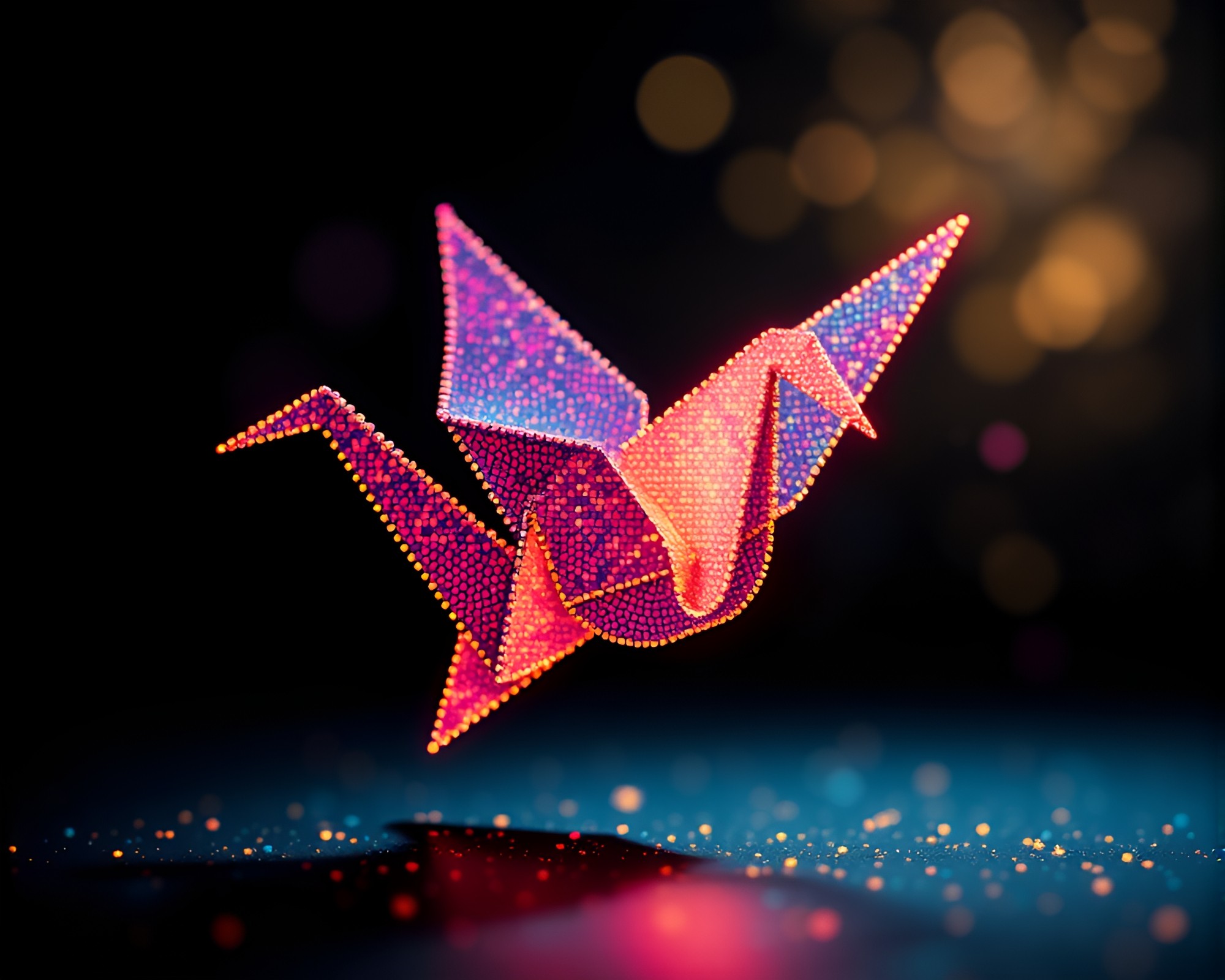 Pixelated Origami Crane in Expressionist Dot Matrix – free AI stock image