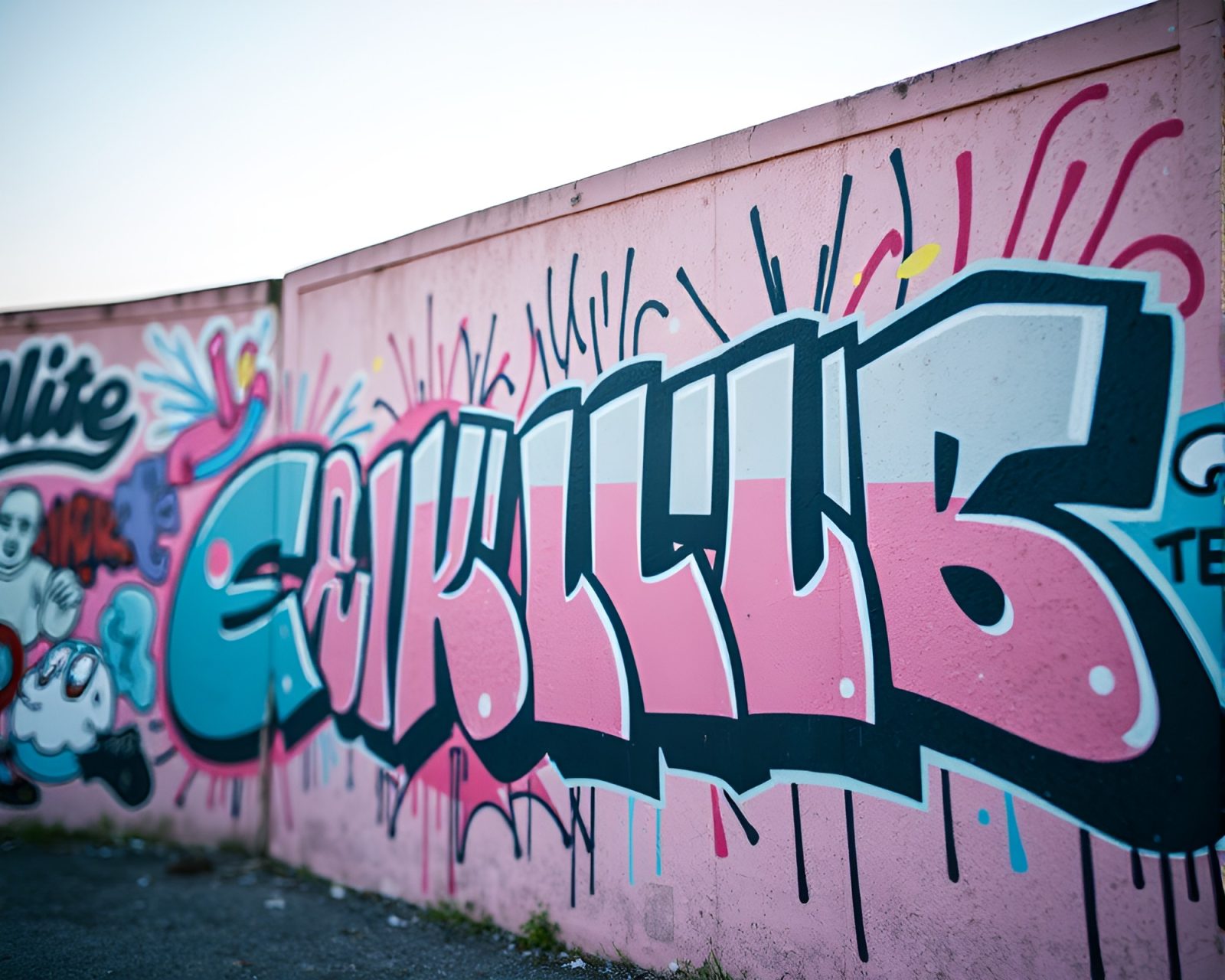 Macro photo of a pastel synthwave mural graffiti