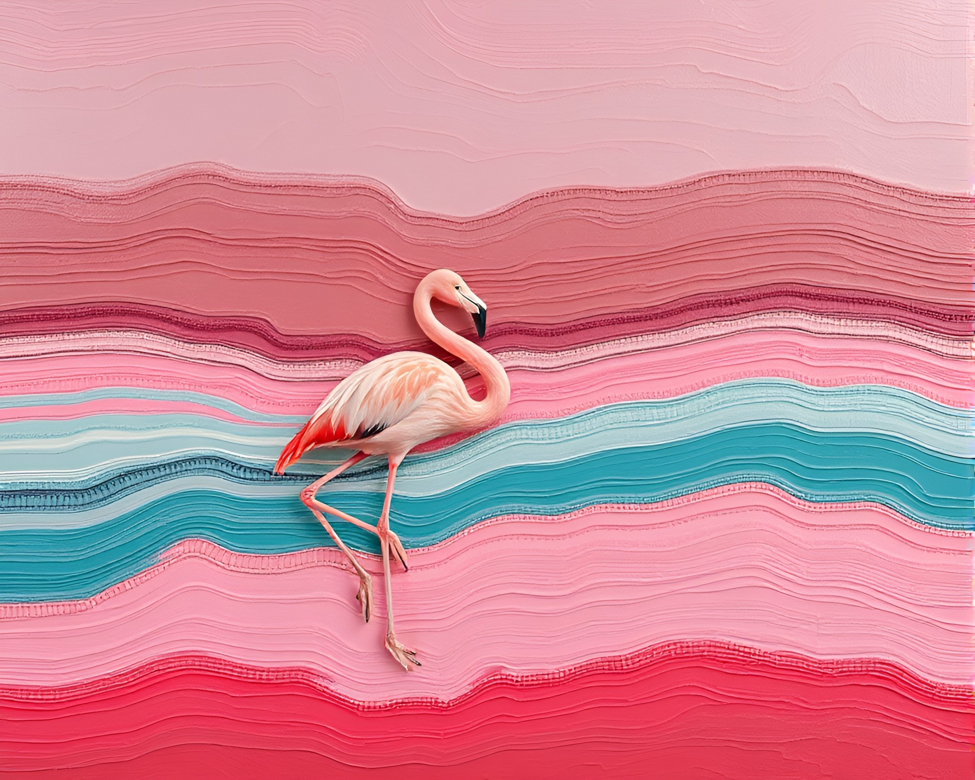 Impasto Flamingo Dance amidst Planetary Pastel Serenity – free AI stock image