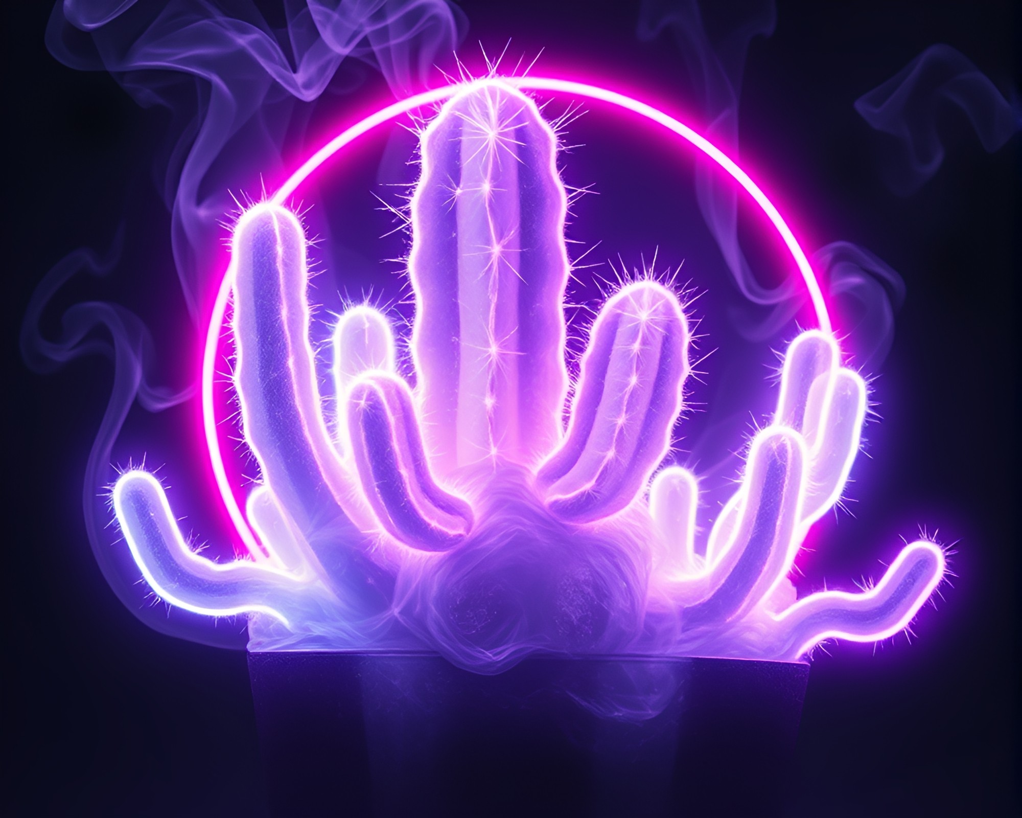 Neon Cactus Mist in Etched Smoke Rings – free AI stock image