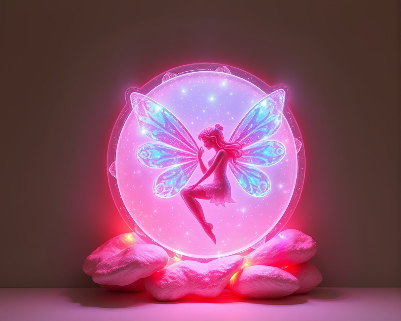A whimsical fairy amidst colorful acrylic splatters glowing in rim light