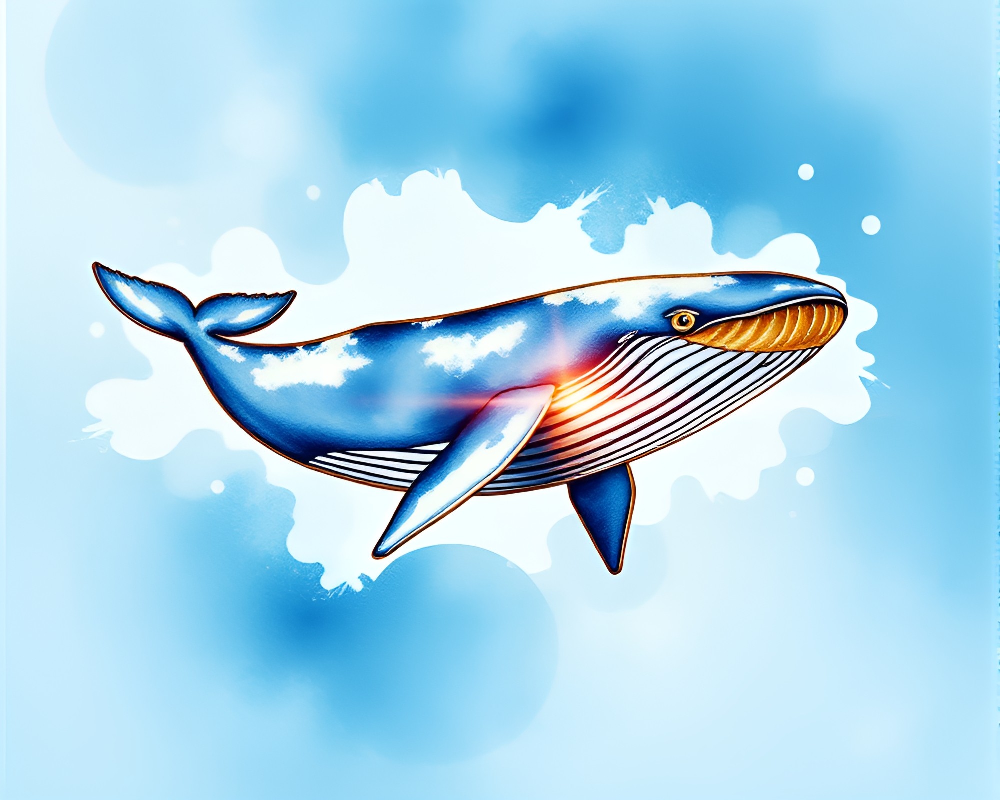 Whale in Watercolor Lens Flare Foil Stamp Art – free AI stock image
