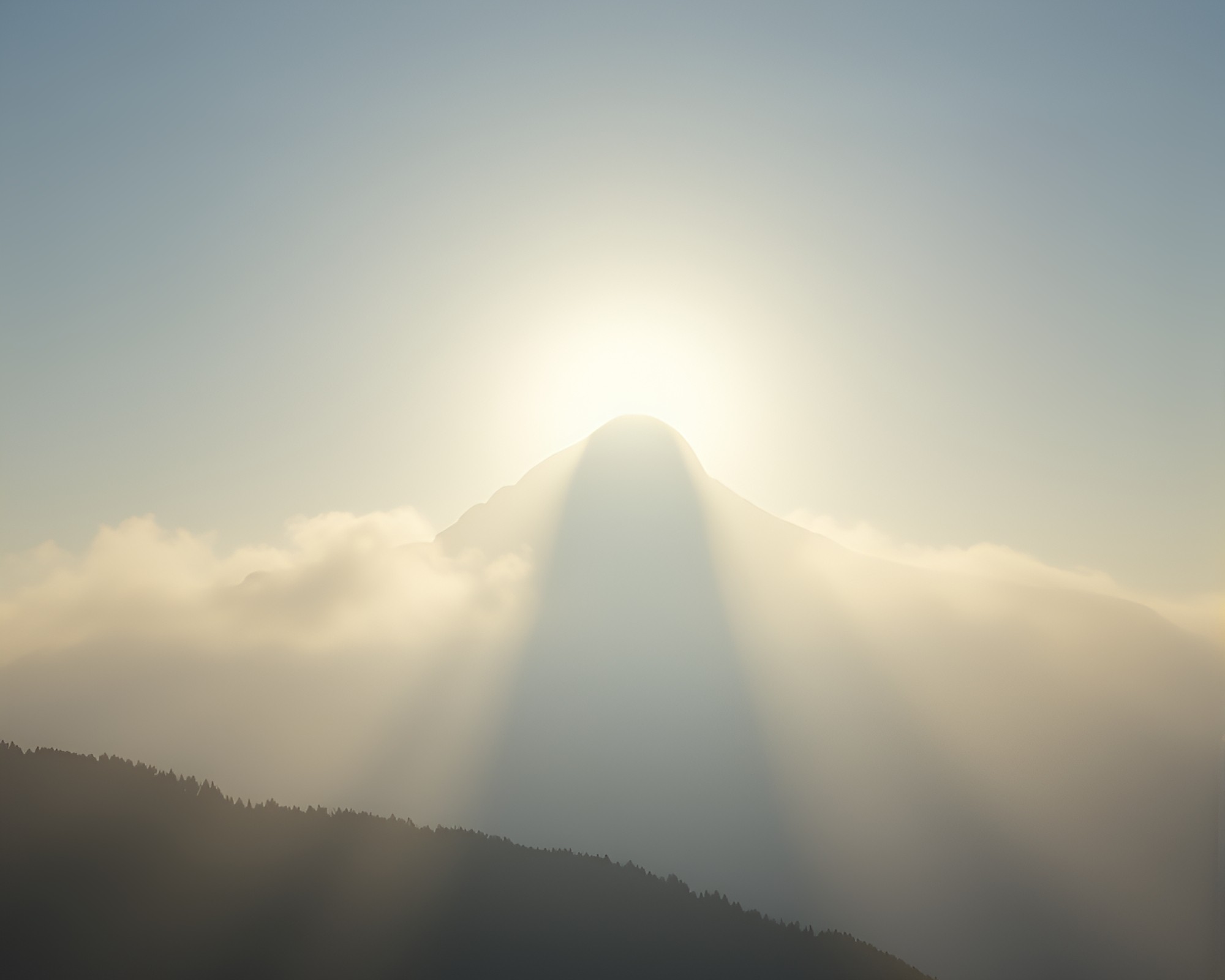 Mist-shrouded Mountain Eclipse Shadow Stop-Motion Still – free AI stock image