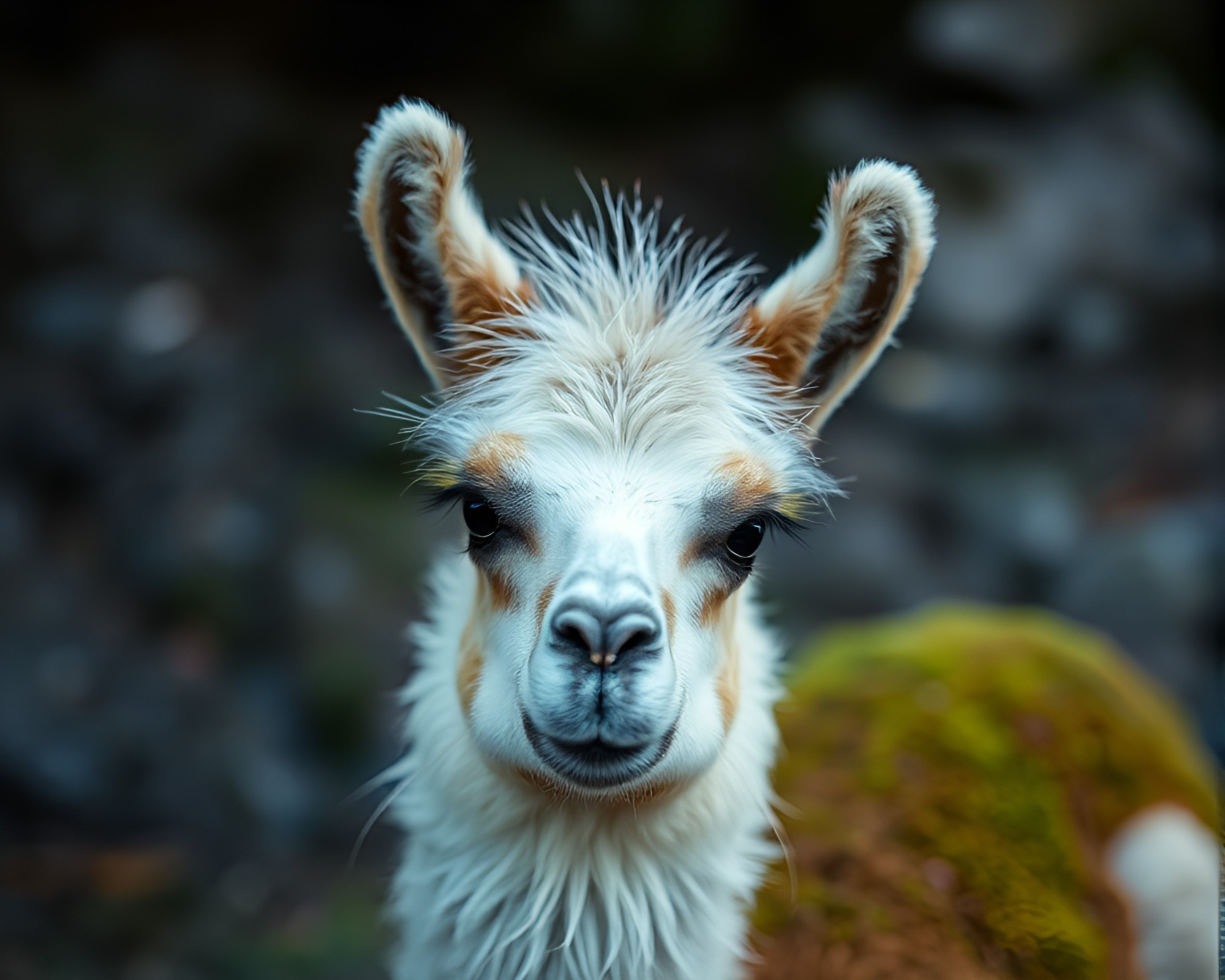 Enchanting Moss-Covered Llama in Tri-Tone Beauty – free AI stock image