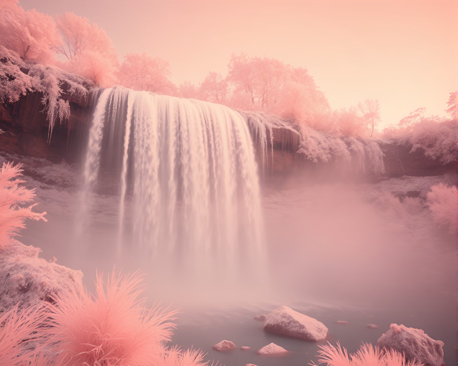 Distorted view of a waterfall in digital twilight hues