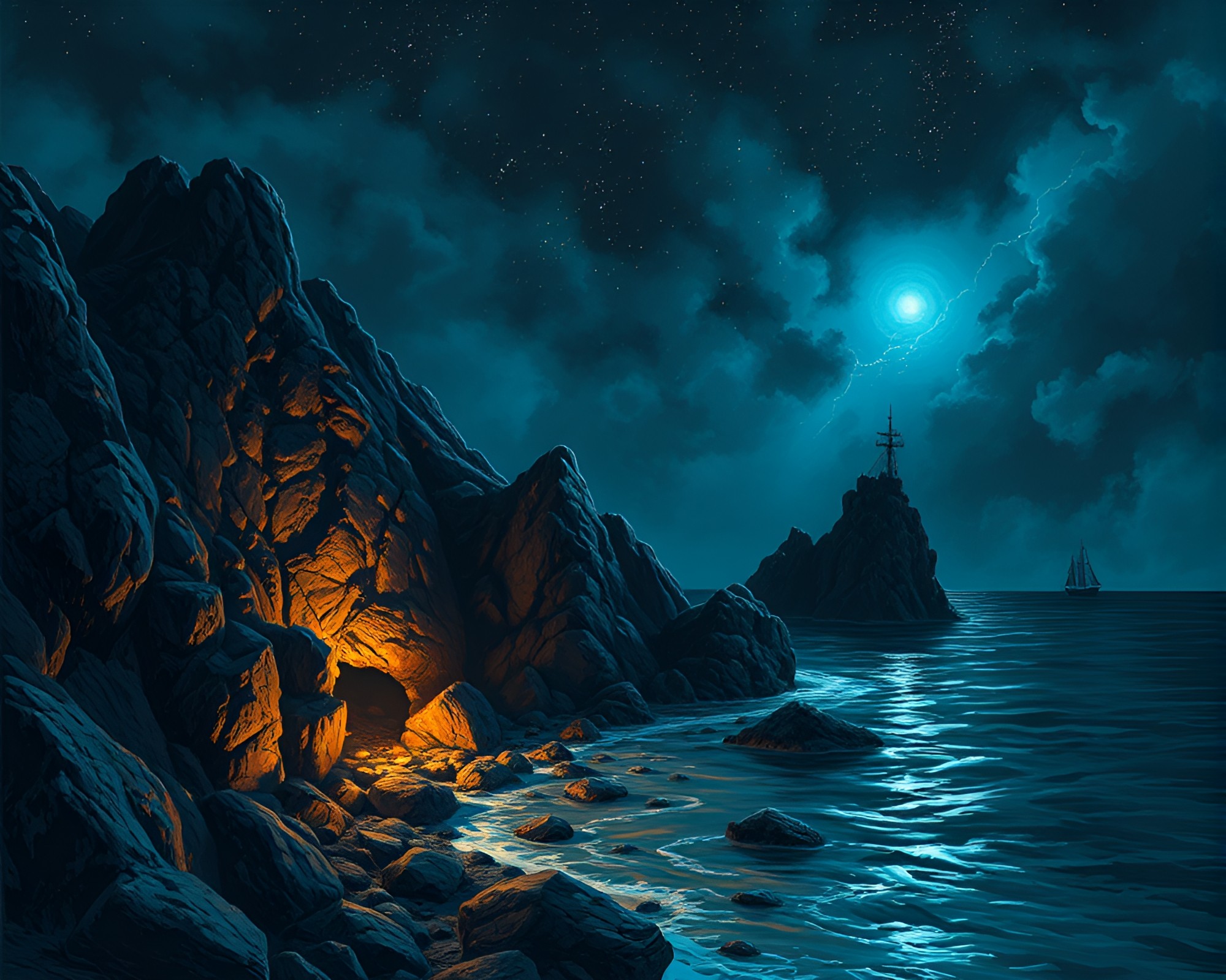 Rocky Coastline Dungeon in Line Art Style – free AI stock image